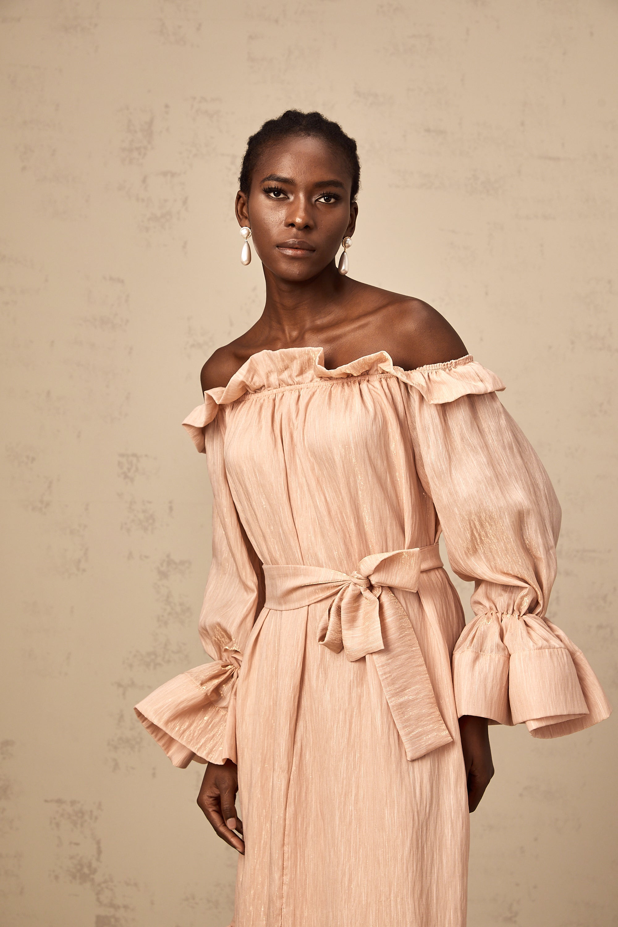 Agathe pink tied-waist ruffled midi dress
