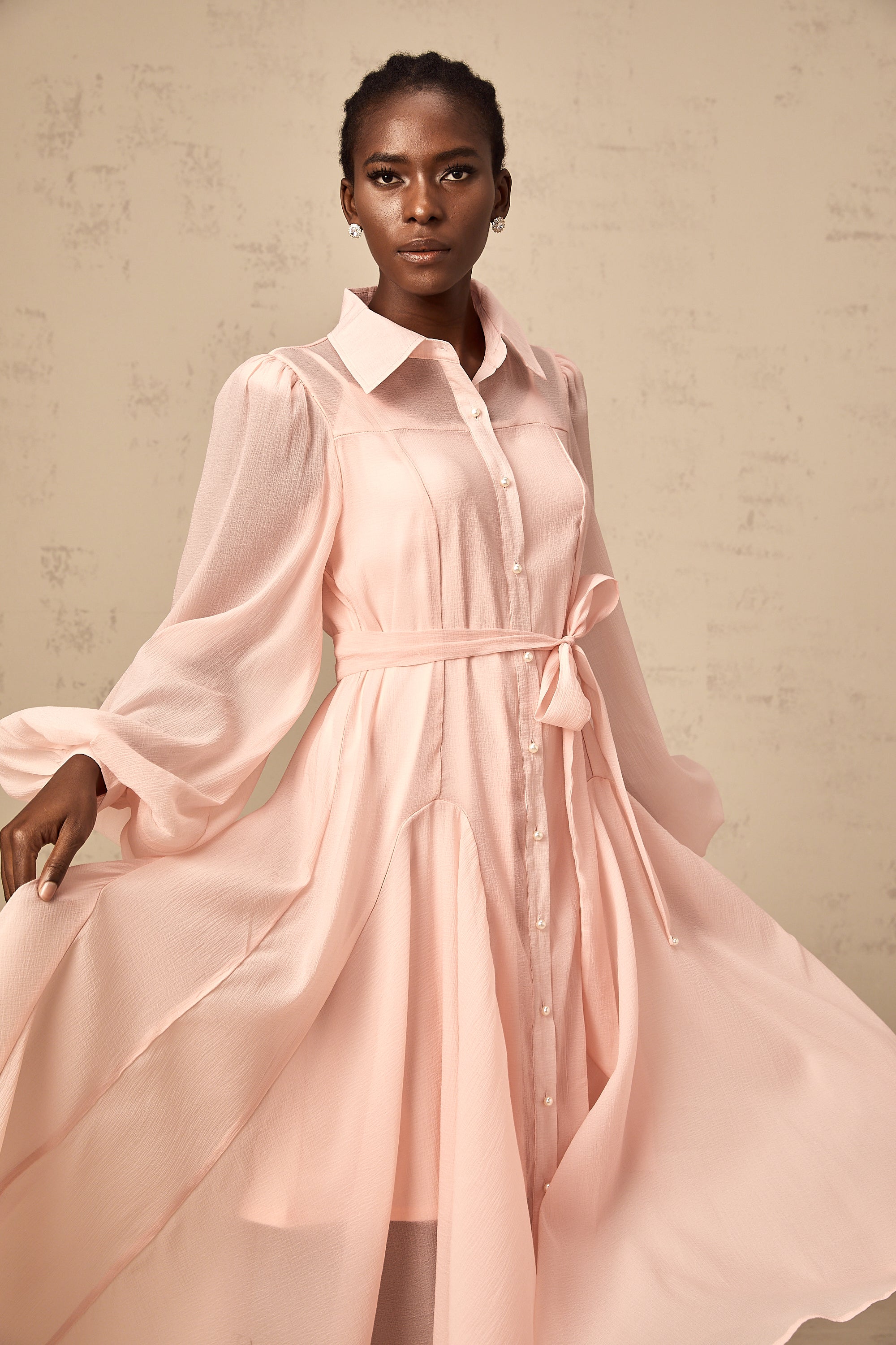 Sibylle pink tied-waist midi shirt dress