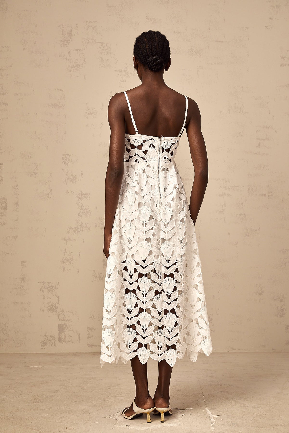 Delphine white cut-out lace midi dress (Final Sale)
