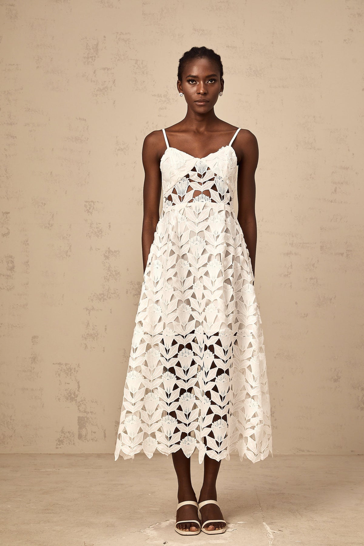 Delphine white cut-out lace midi dress (Final Sale)