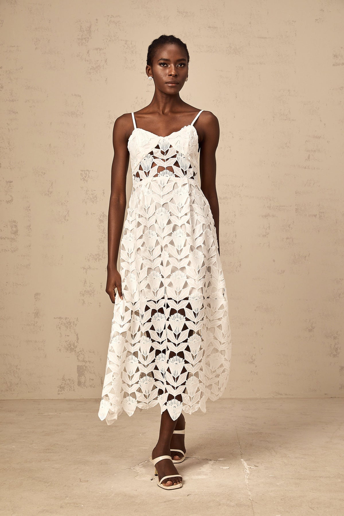Delphine white cut-out lace midi dress (Final Sale)