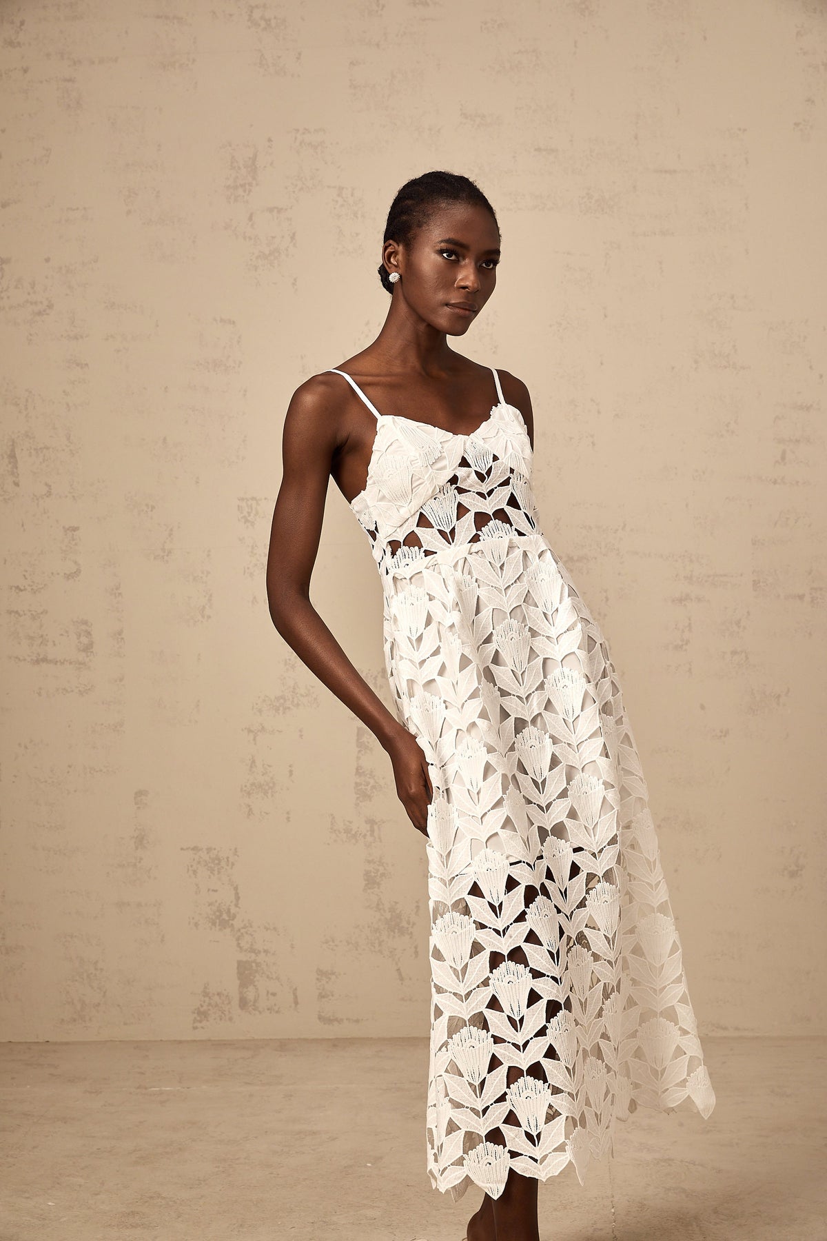 Delphine white cut-out lace midi dress (Final Sale)