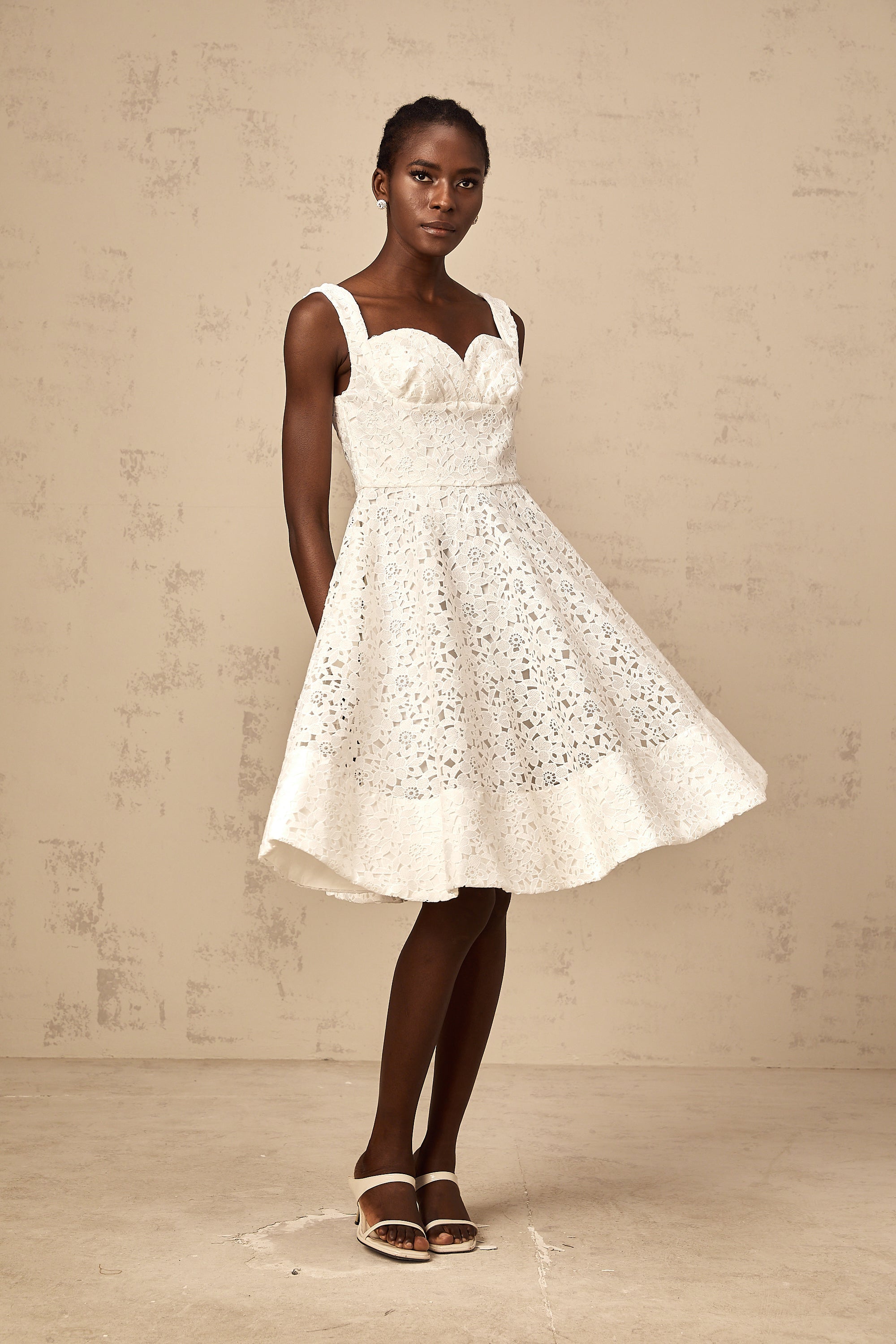 Nicolette white floral-lace midi dress