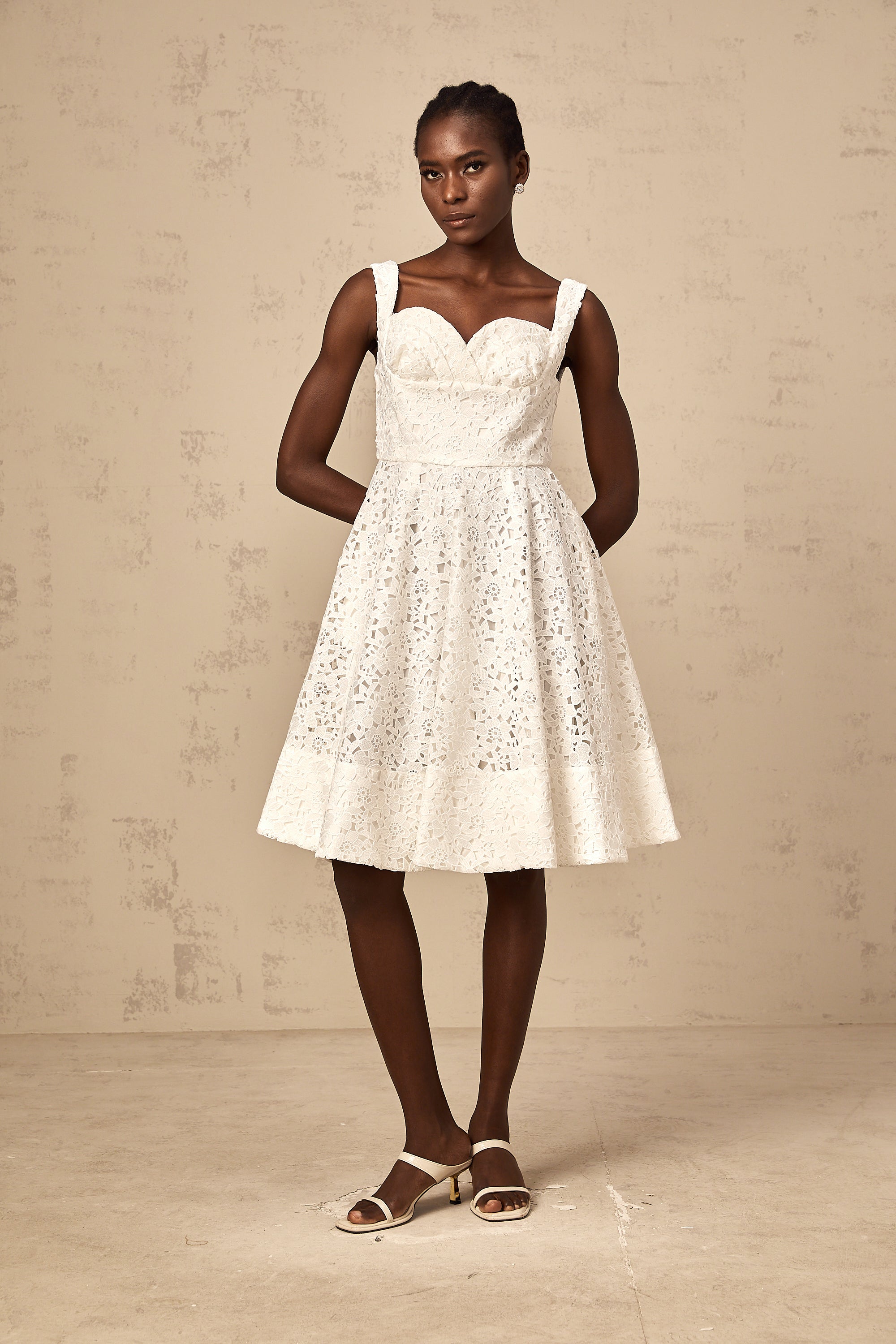 Nicolette white floral-lace midi dress