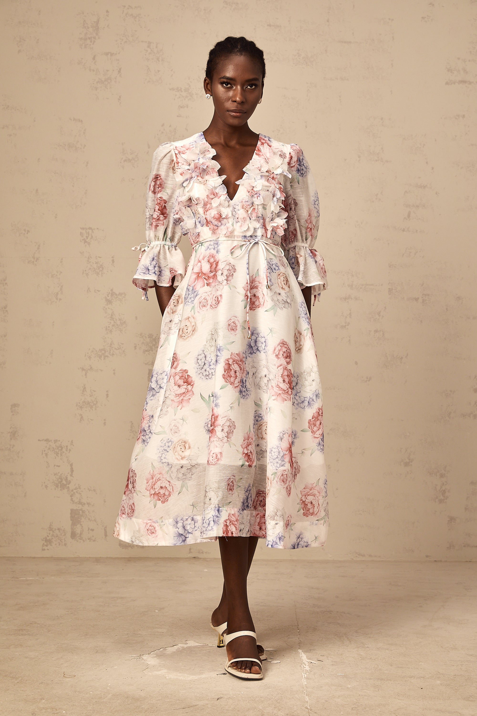 Téa 3d-petal floral-print midi dress (Final Sale-US Only)