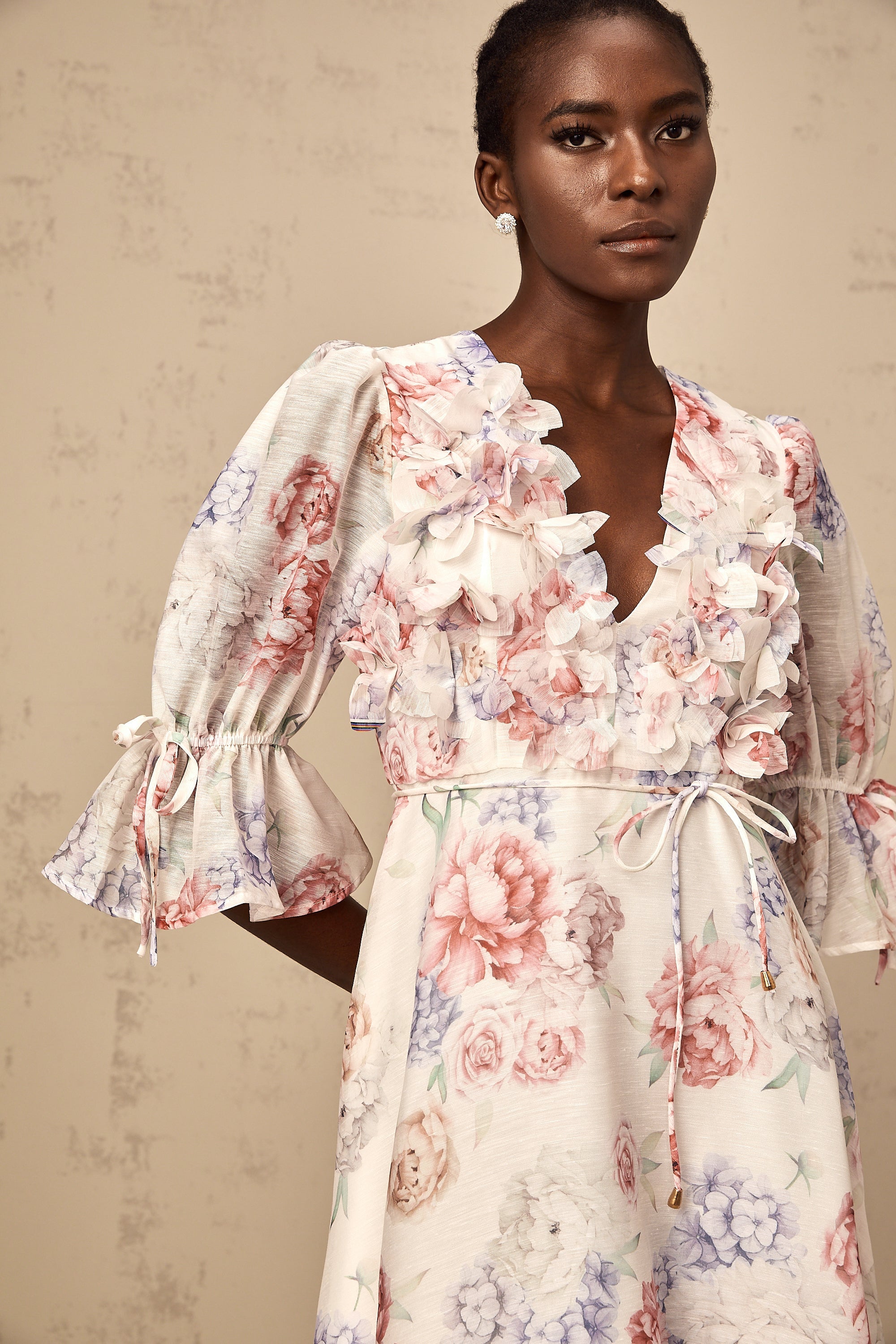 Téa 3d-petal floral-print midi dress