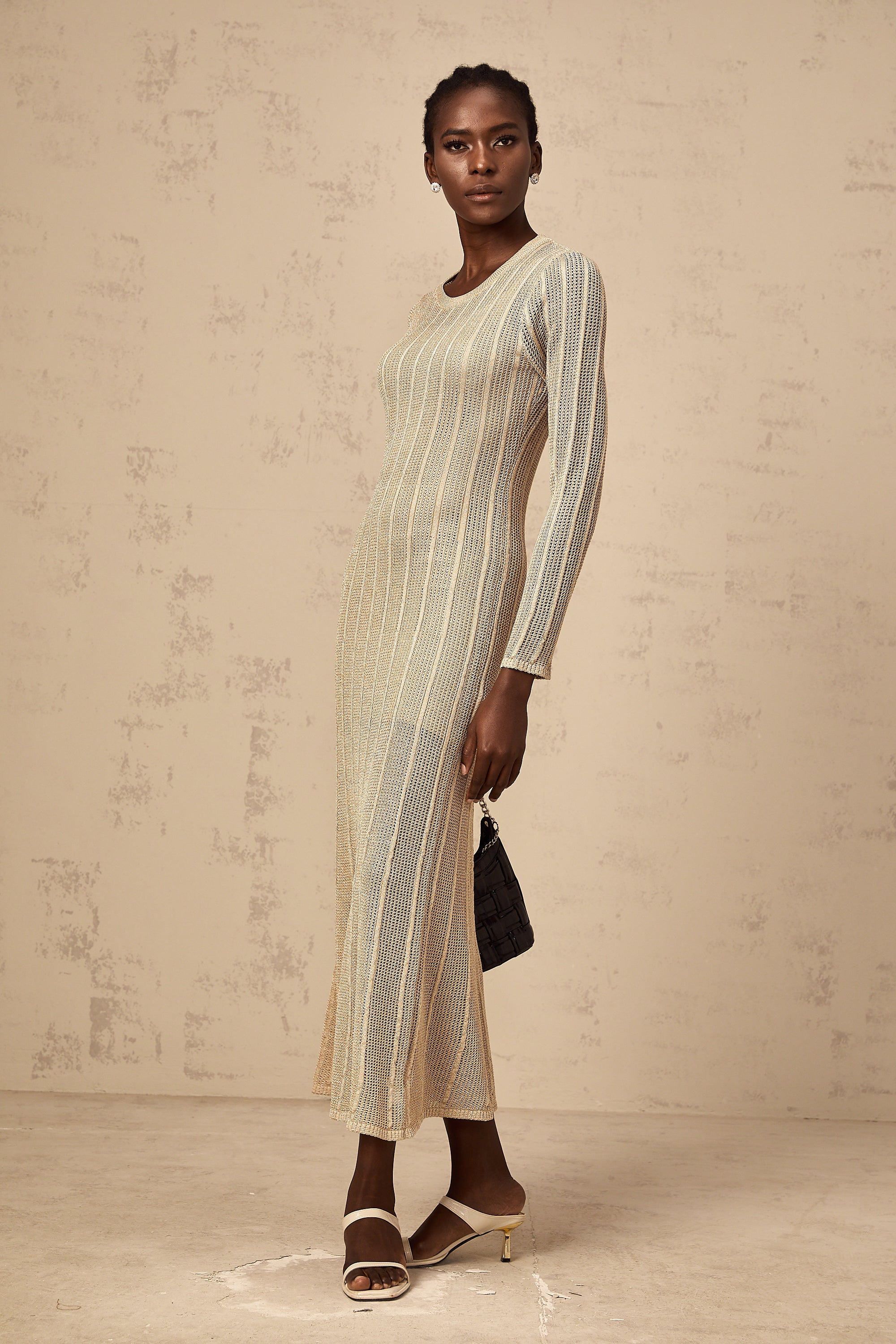 Honorine khaki fitted knit midi dress