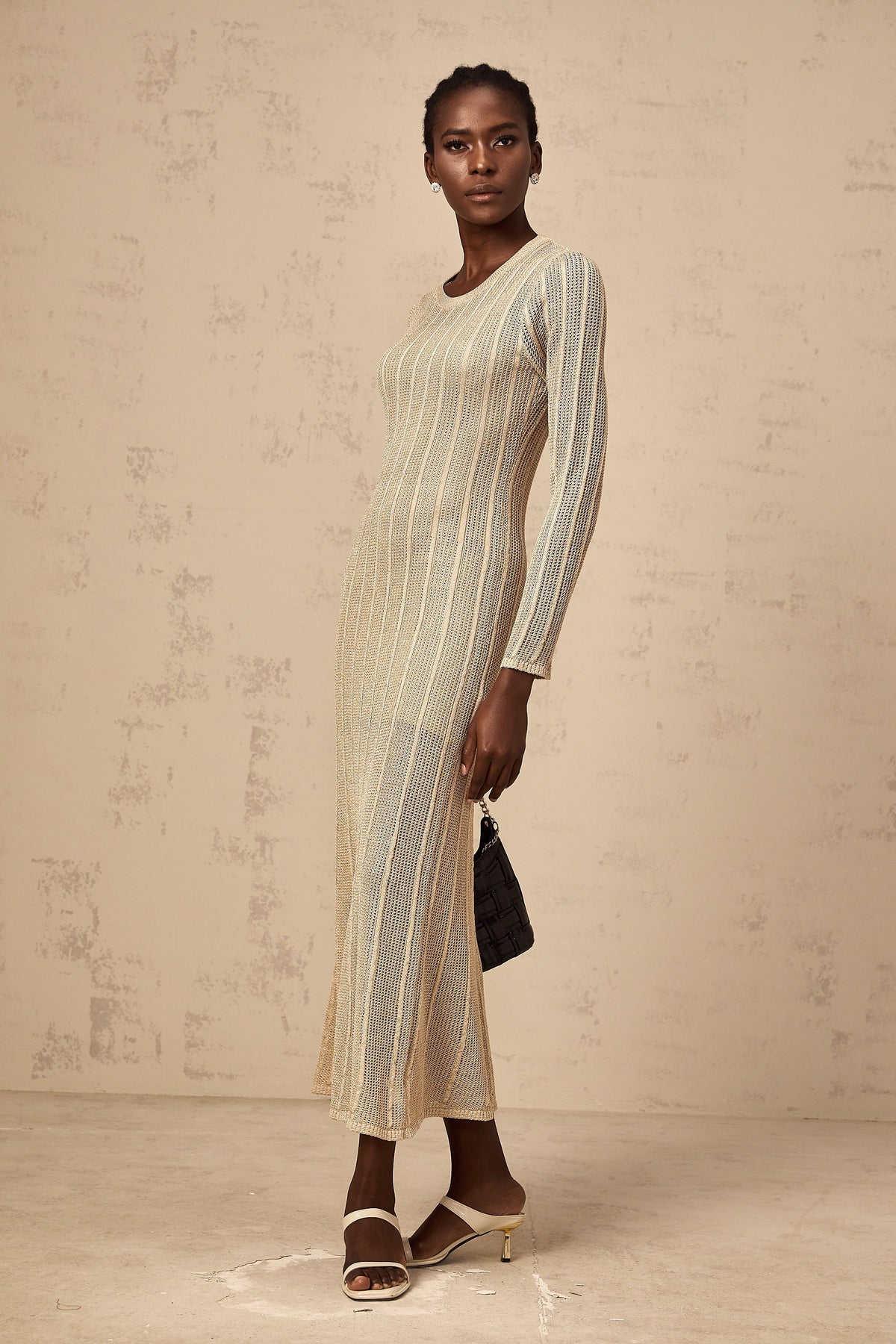 Honorine khaki fitted knit midi dress