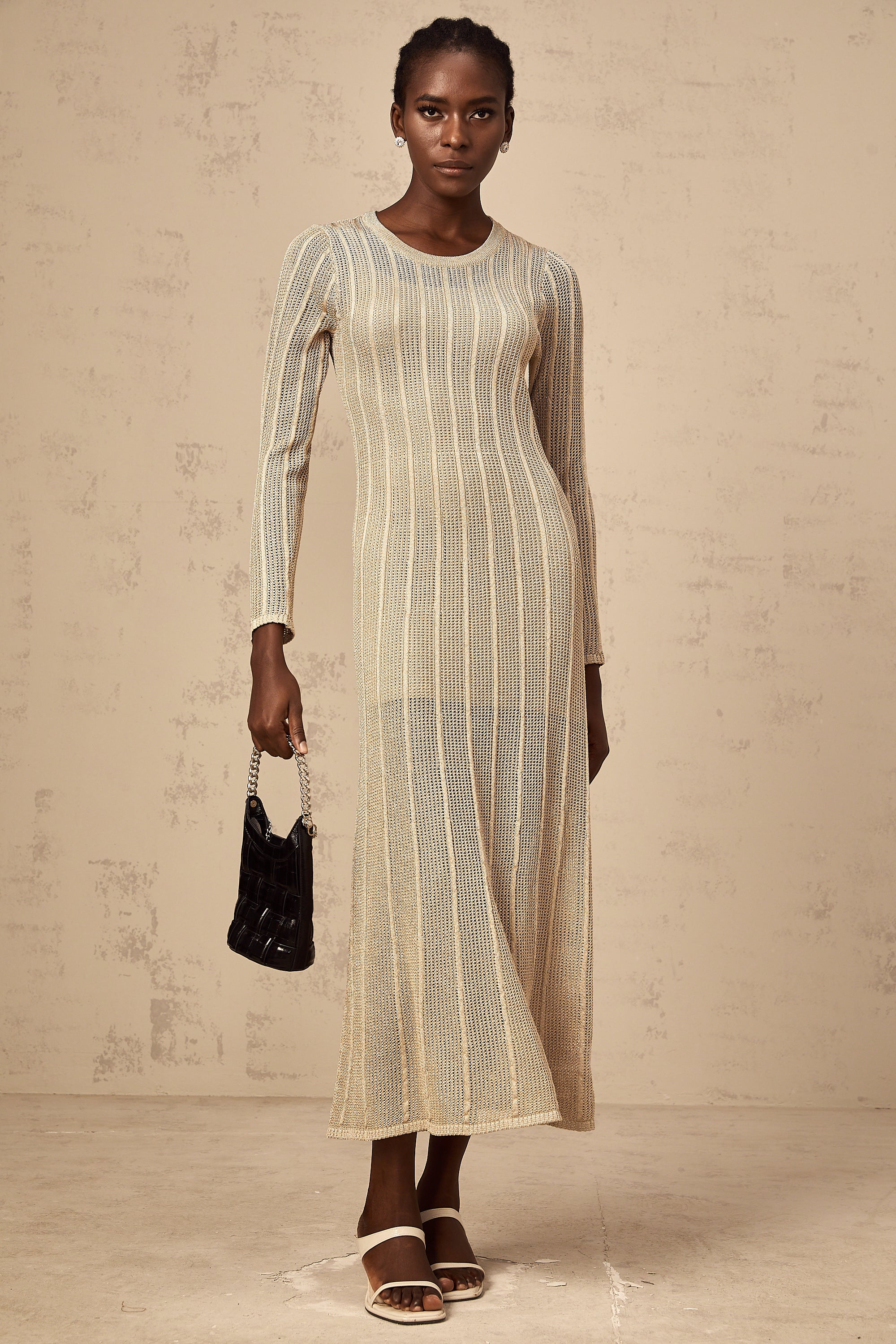 Honorine khaki fitted knit midi dress