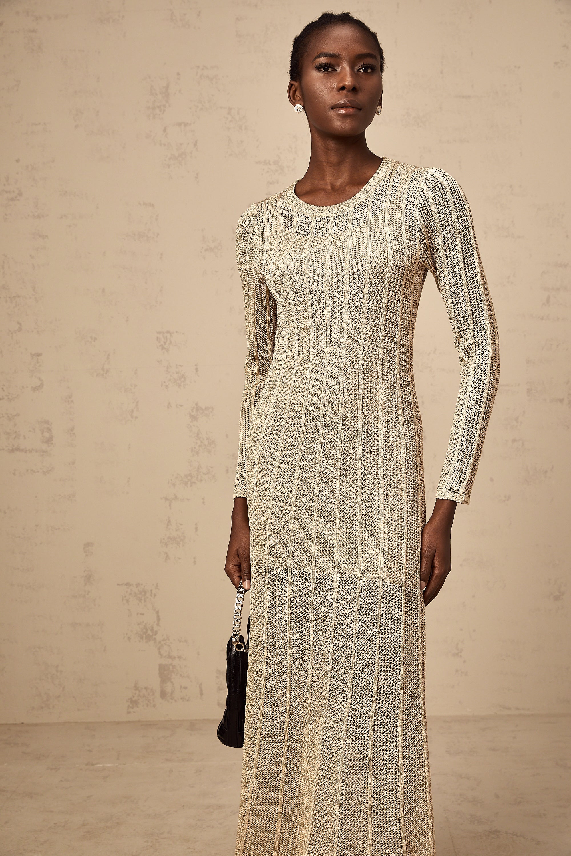 Honorine khaki fitted knit midi dress