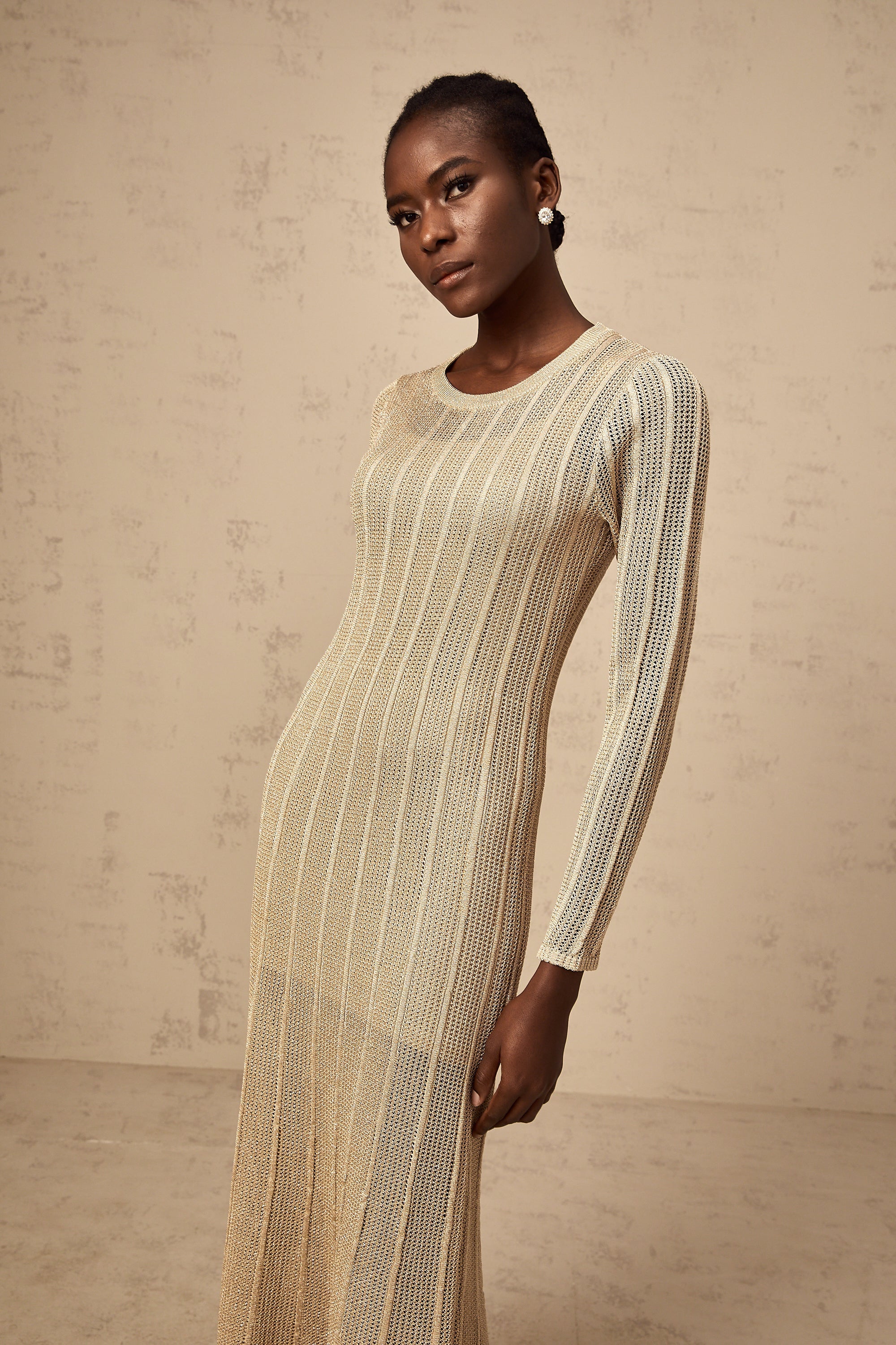 Honorine khaki fitted knit midi dress