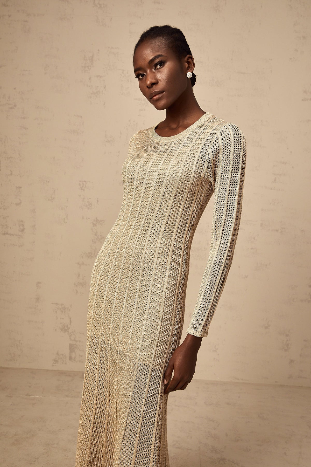 Honorine khaki fitted knit midi dress