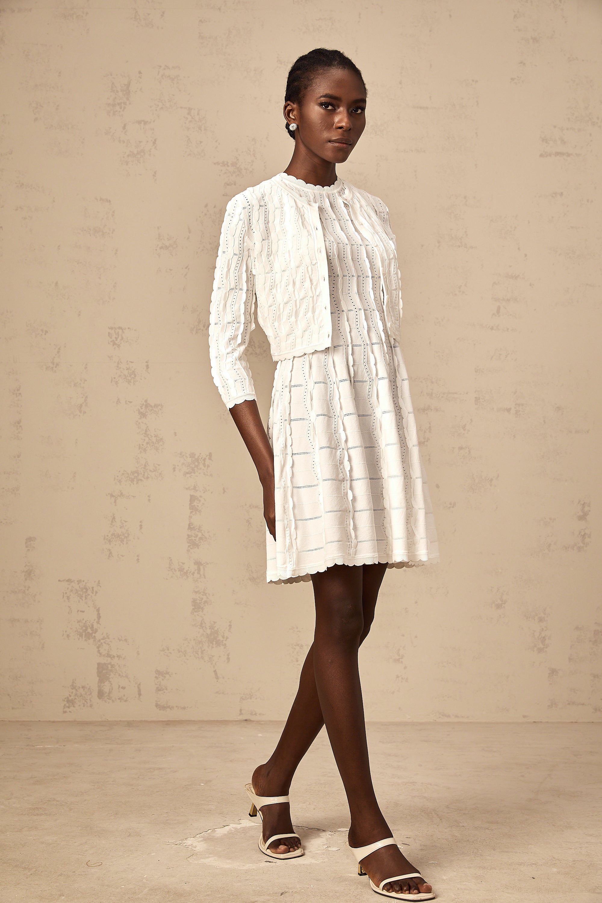 Esmée white ruffled knitted cardigan