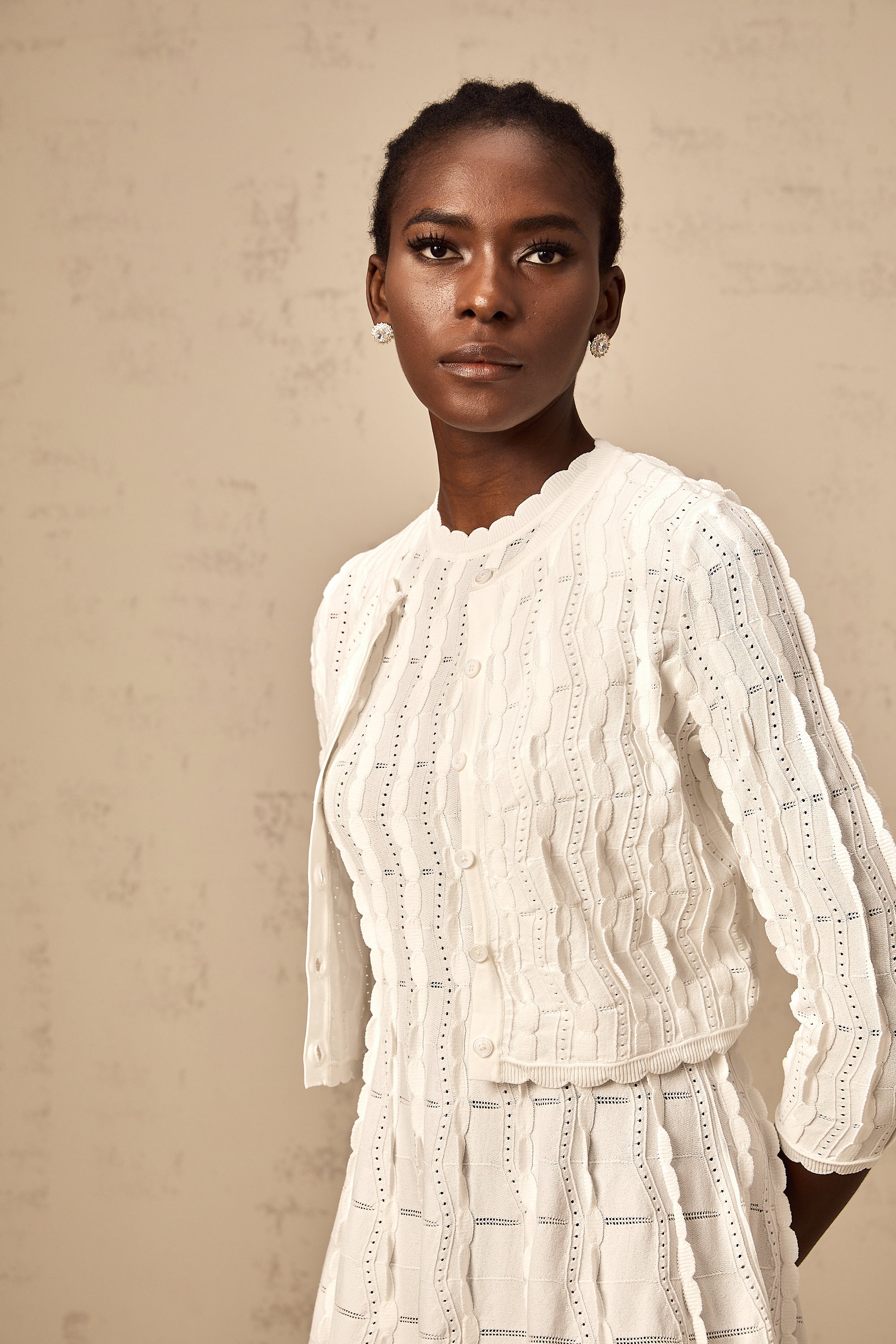 Esmée white ruffled knitted cardigan (Final Sale-US Only)
