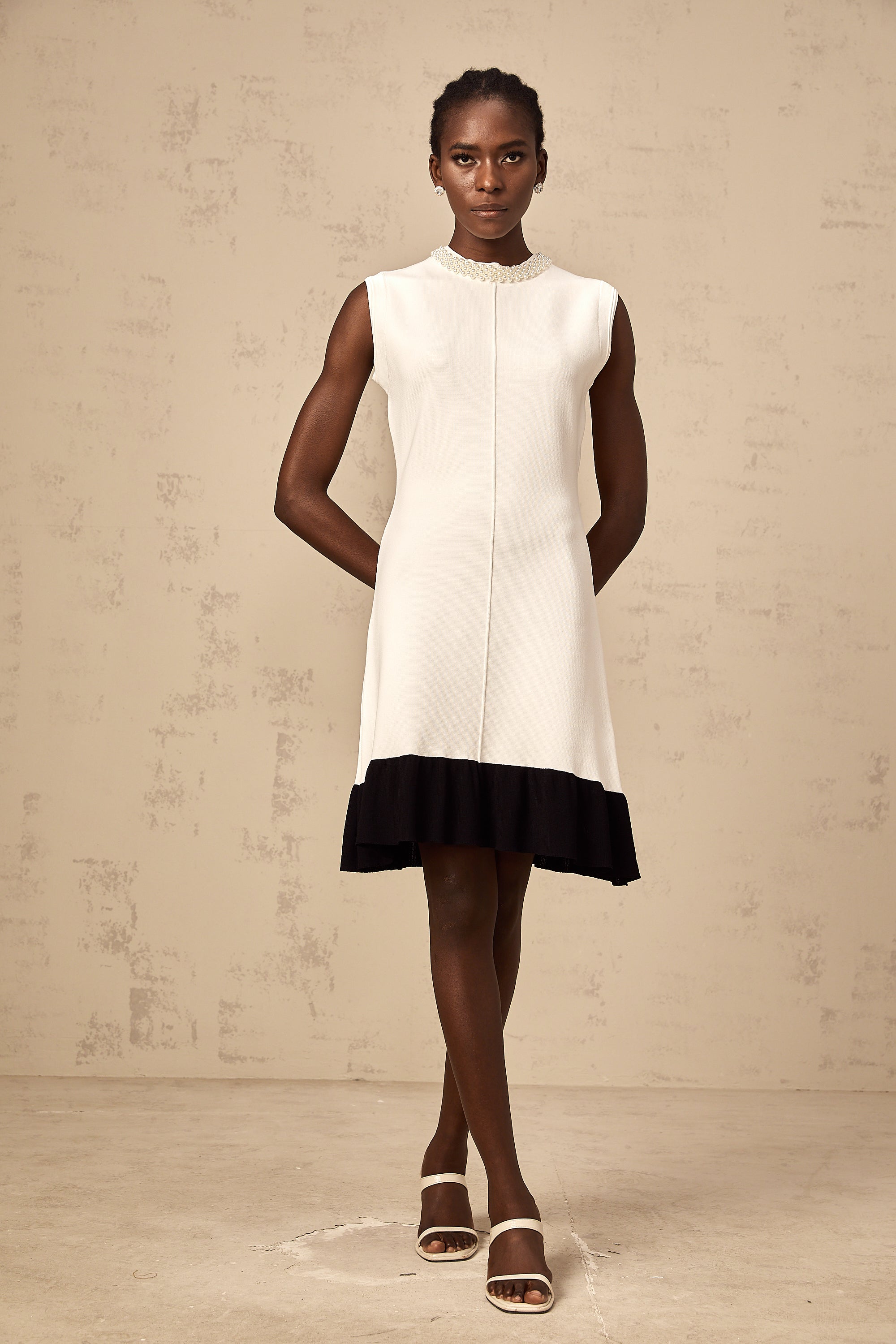 Coralie white faux-pearl knitted cardigan