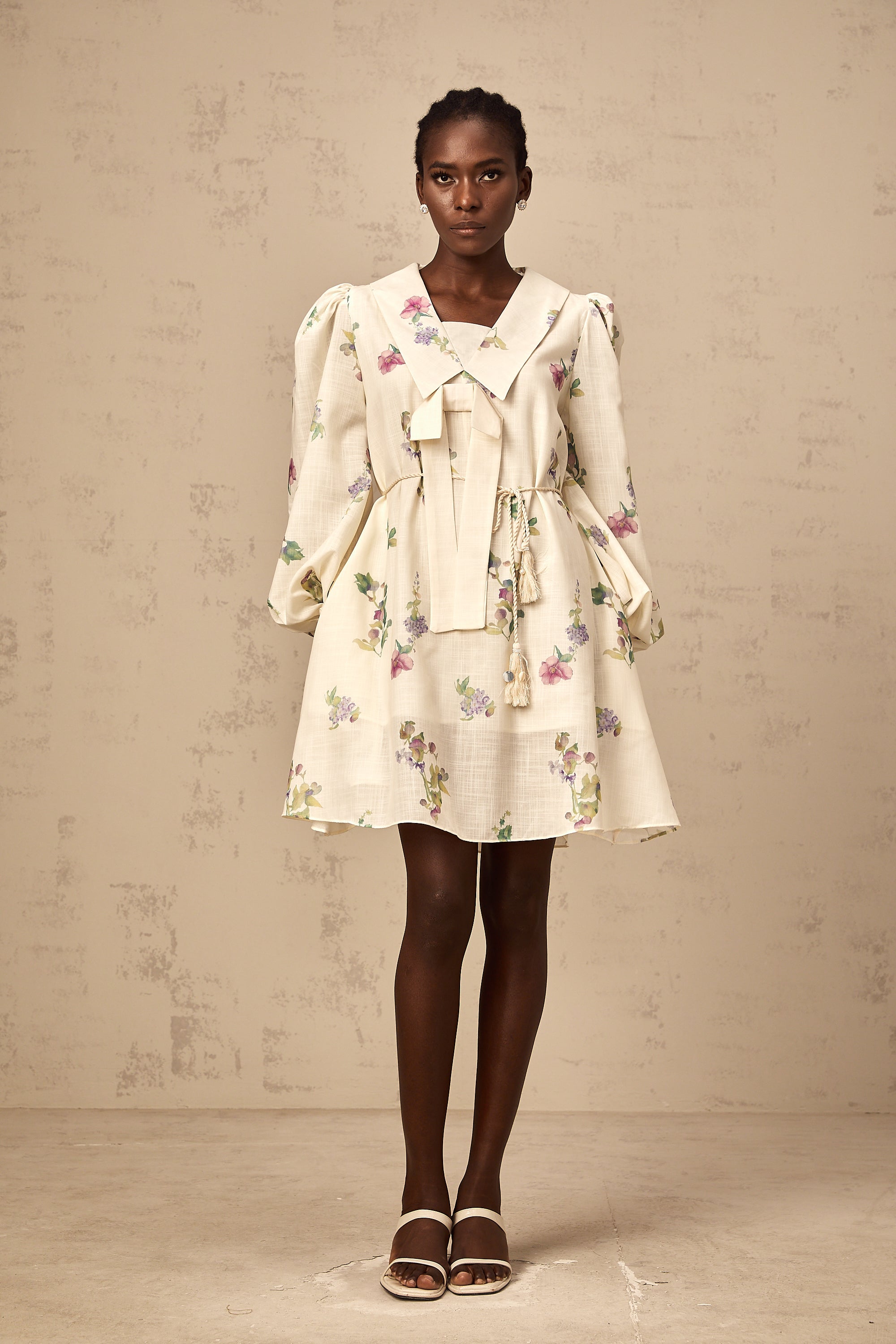 Perrine neutrals bowknot floral-print mini dress