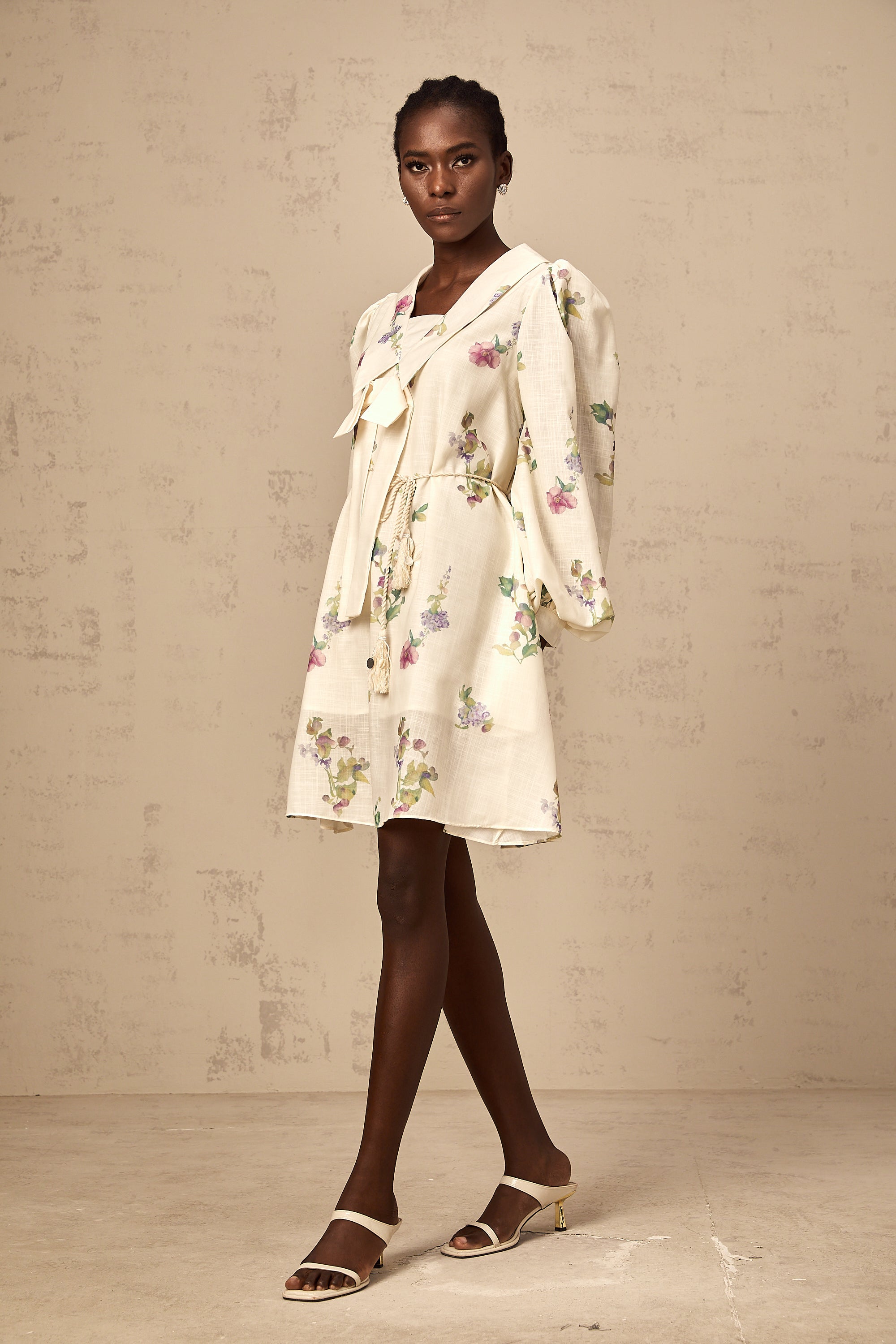 Perrine neutrals bowknot floral-print mini dress