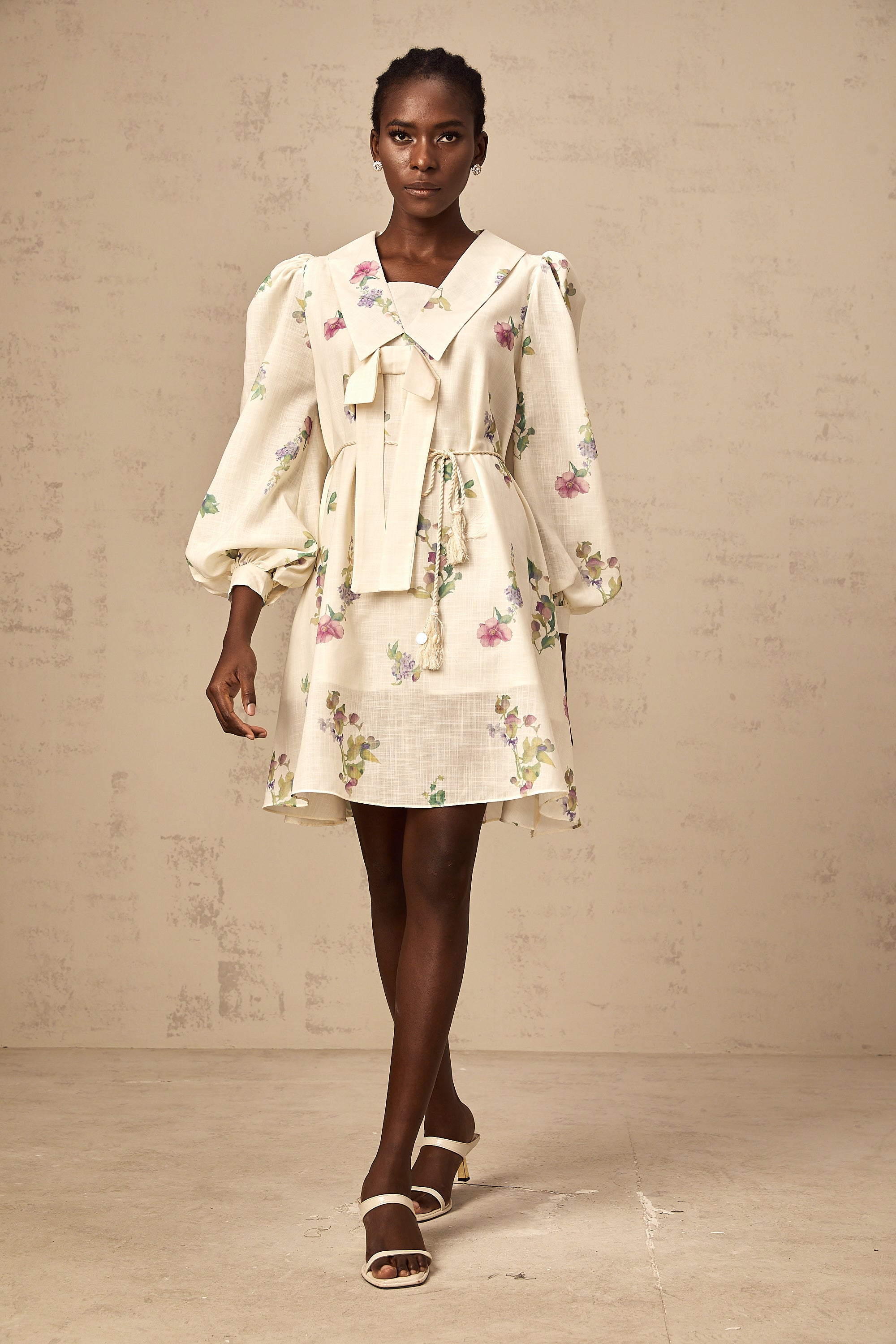 Perrine neutrals bowknot floral-print mini dress
