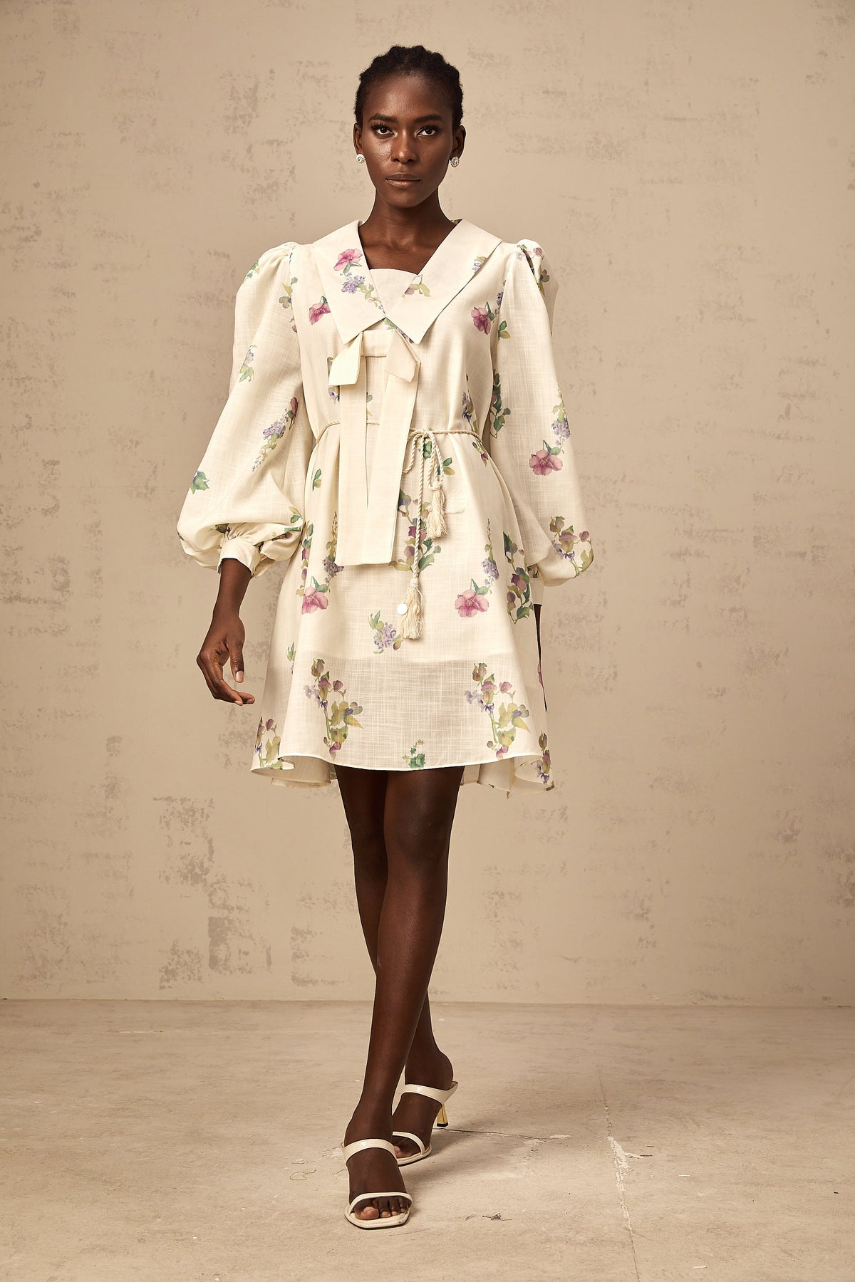 Perrine neutrals bowknot floral-print mini dress