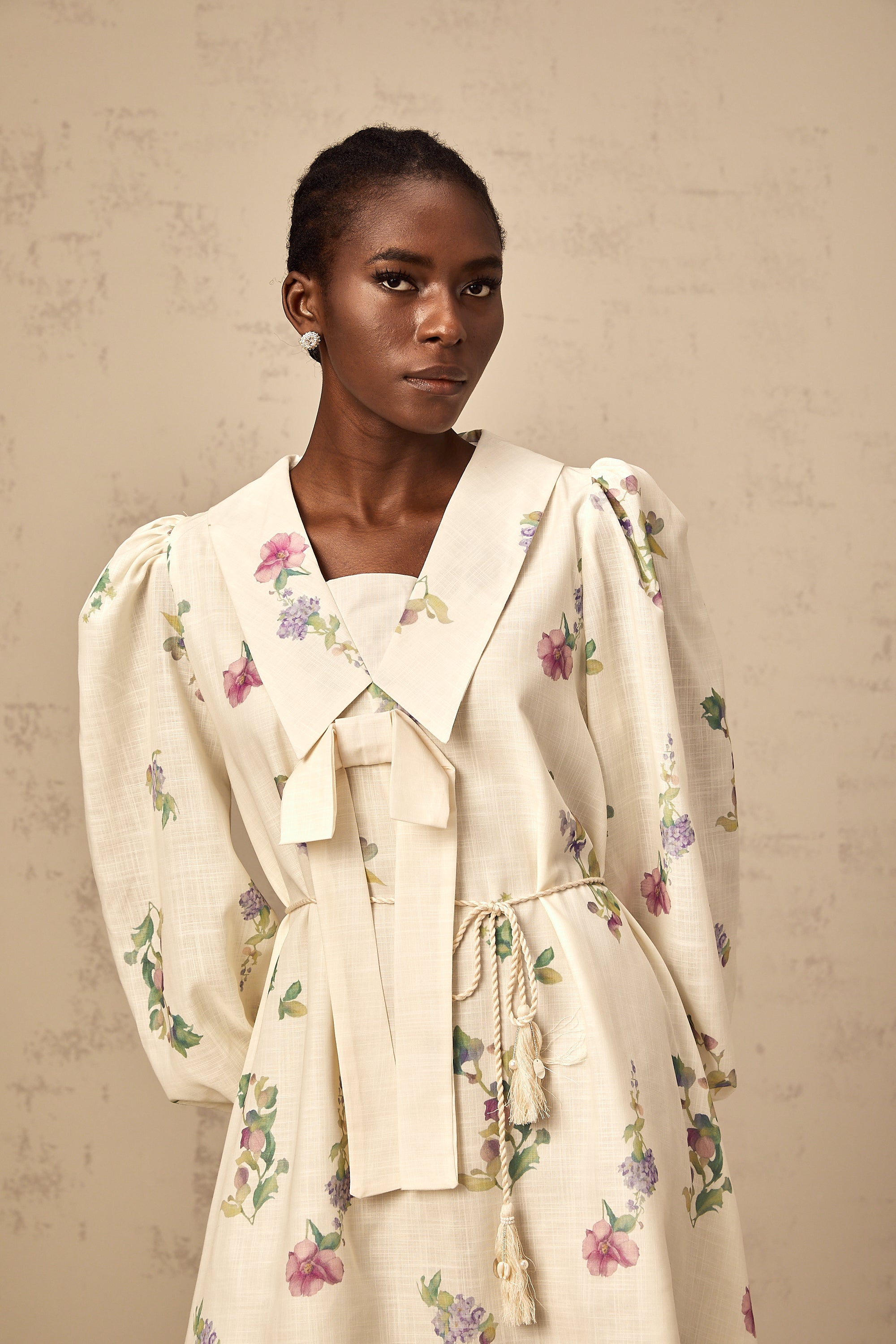 Perrine neutrals bowknot floral-print mini dress