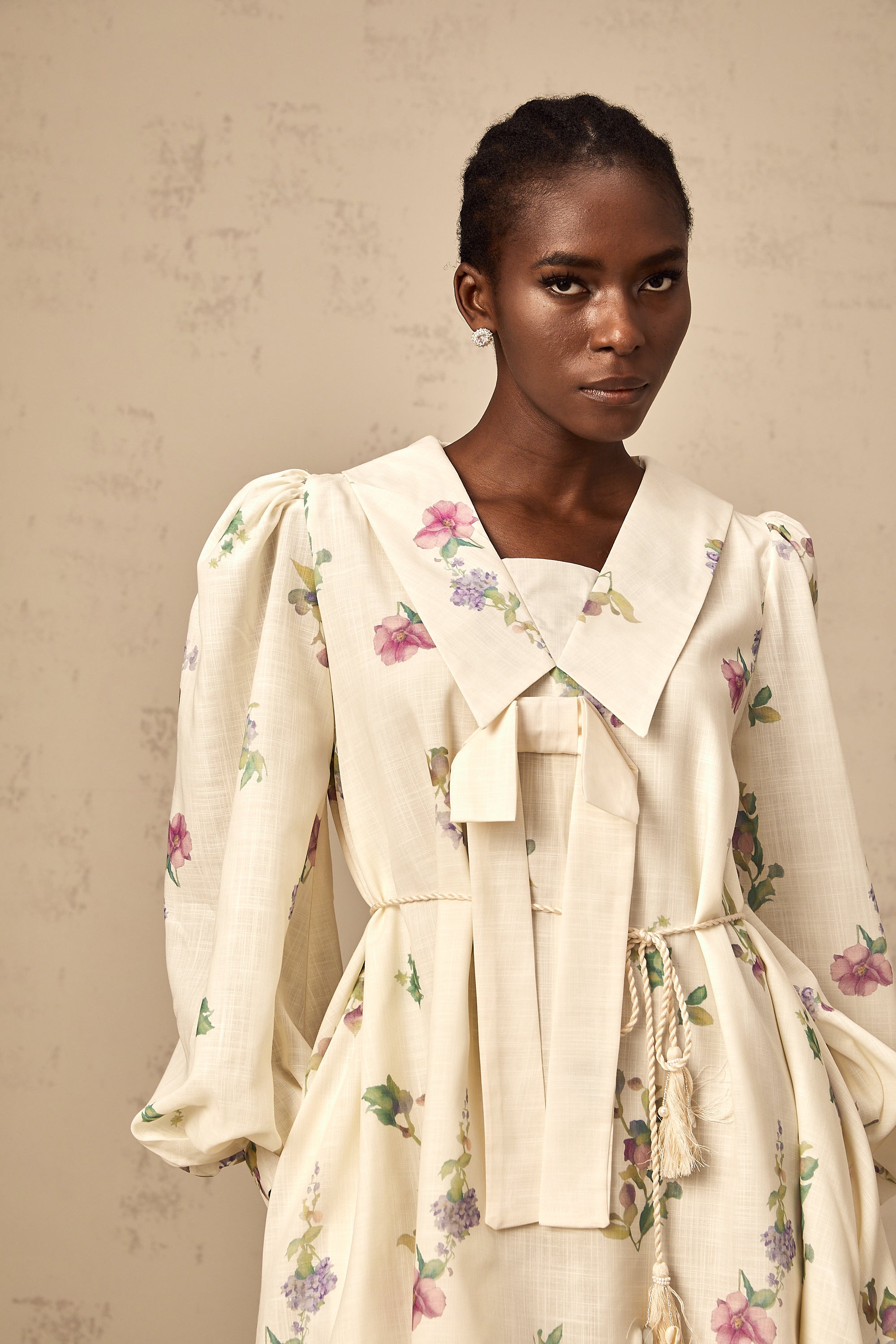 Perrine neutrals bowknot floral-print mini dress