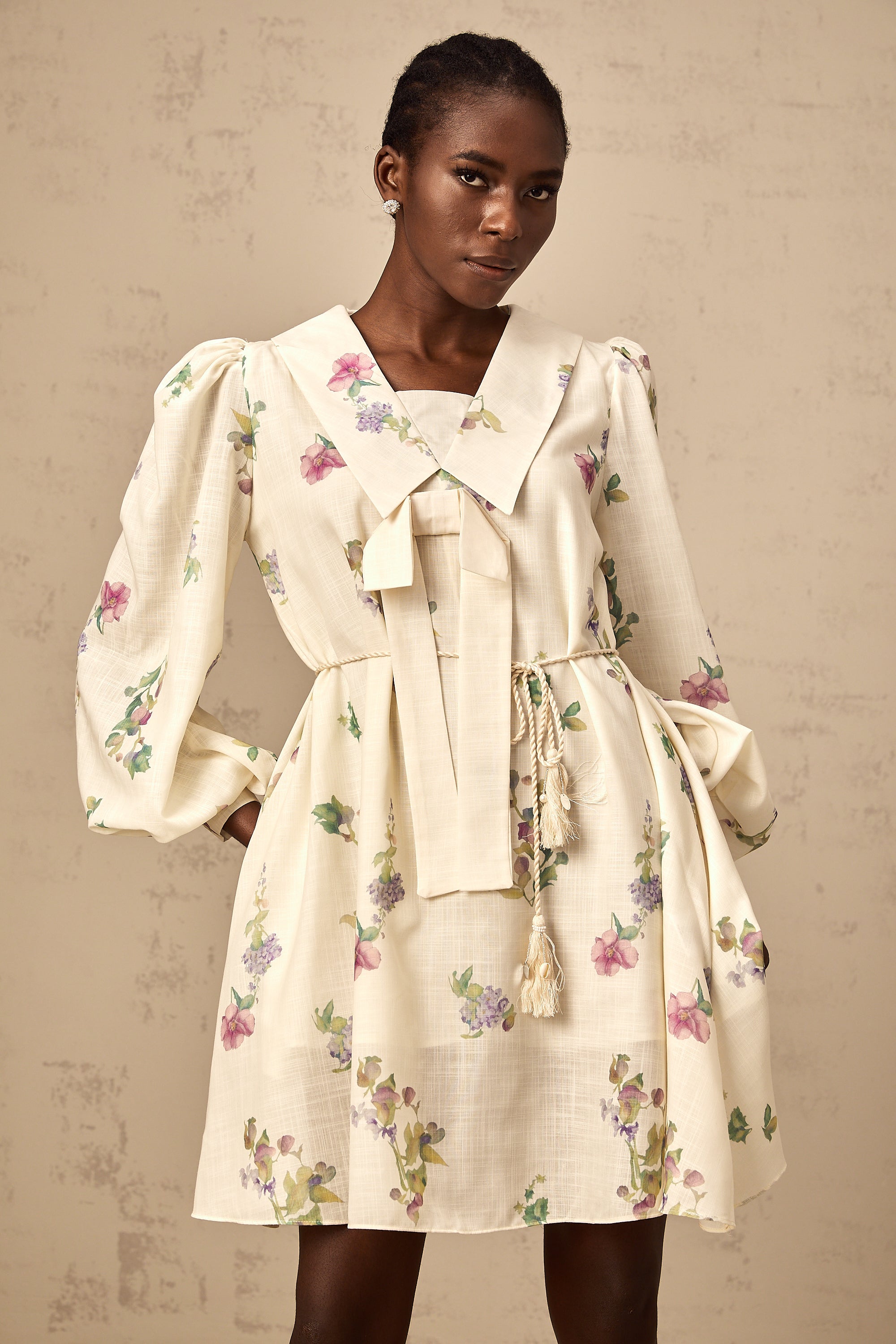 Perrine neutrals bowknot floral-print mini dress