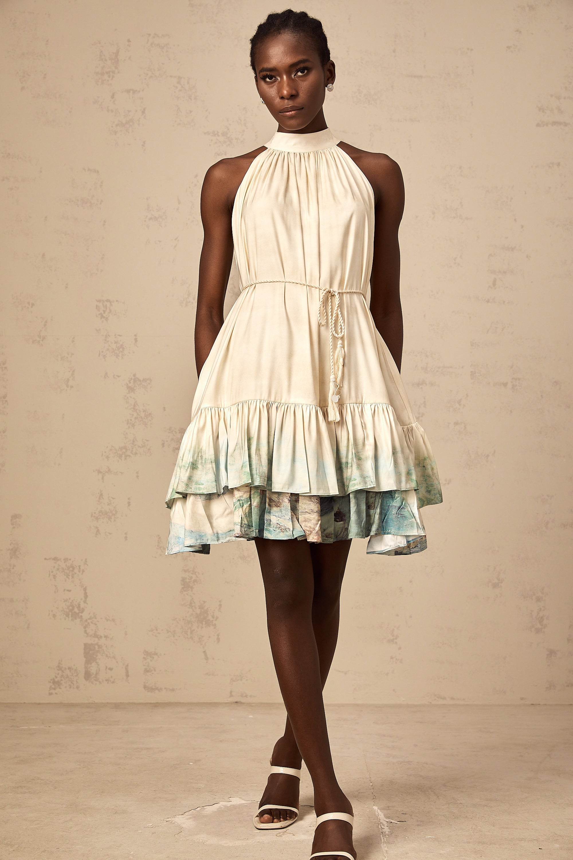 Delphine layered pattern-print mini dress