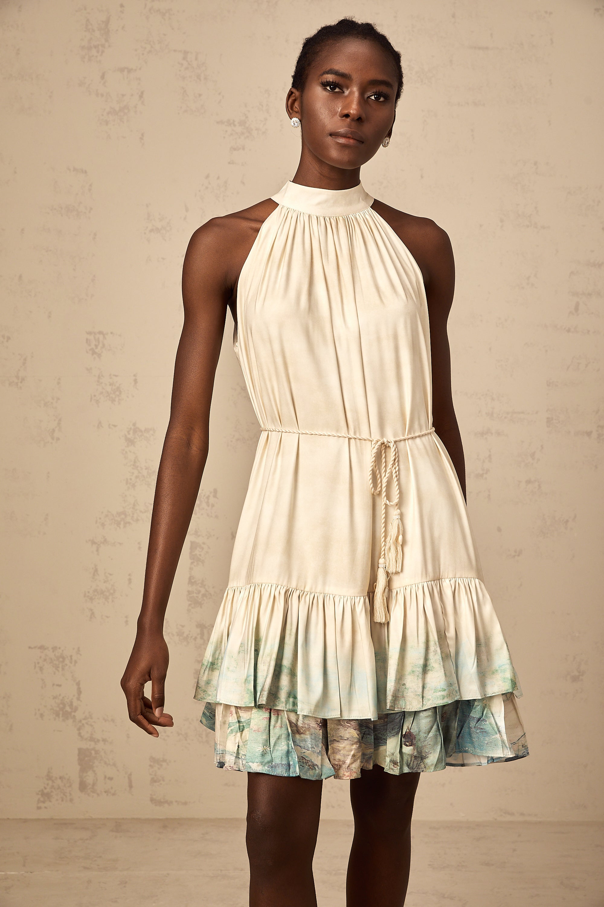 Delphine layered pattern-print mini dress