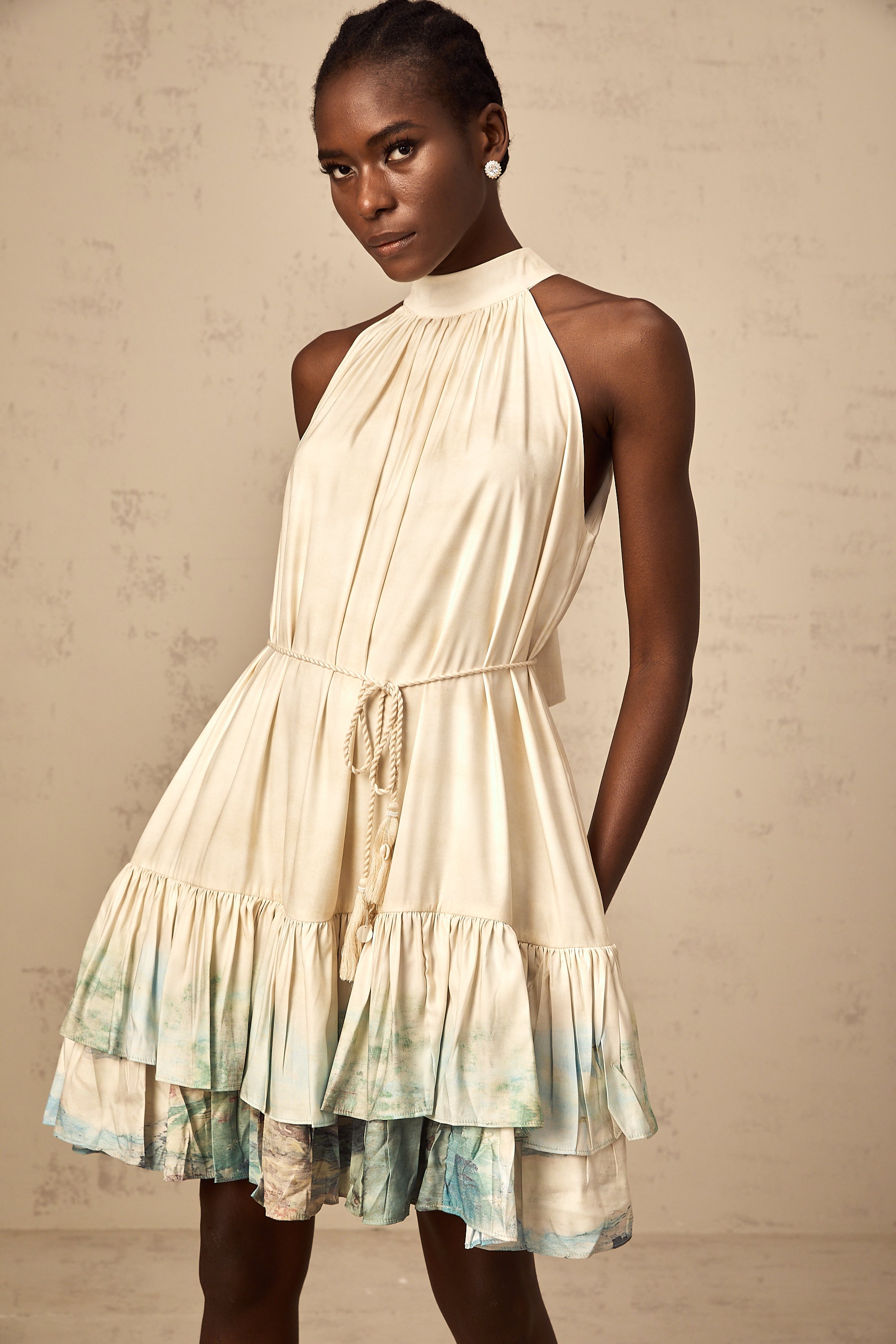 Delphine layered pattern-print mini dress