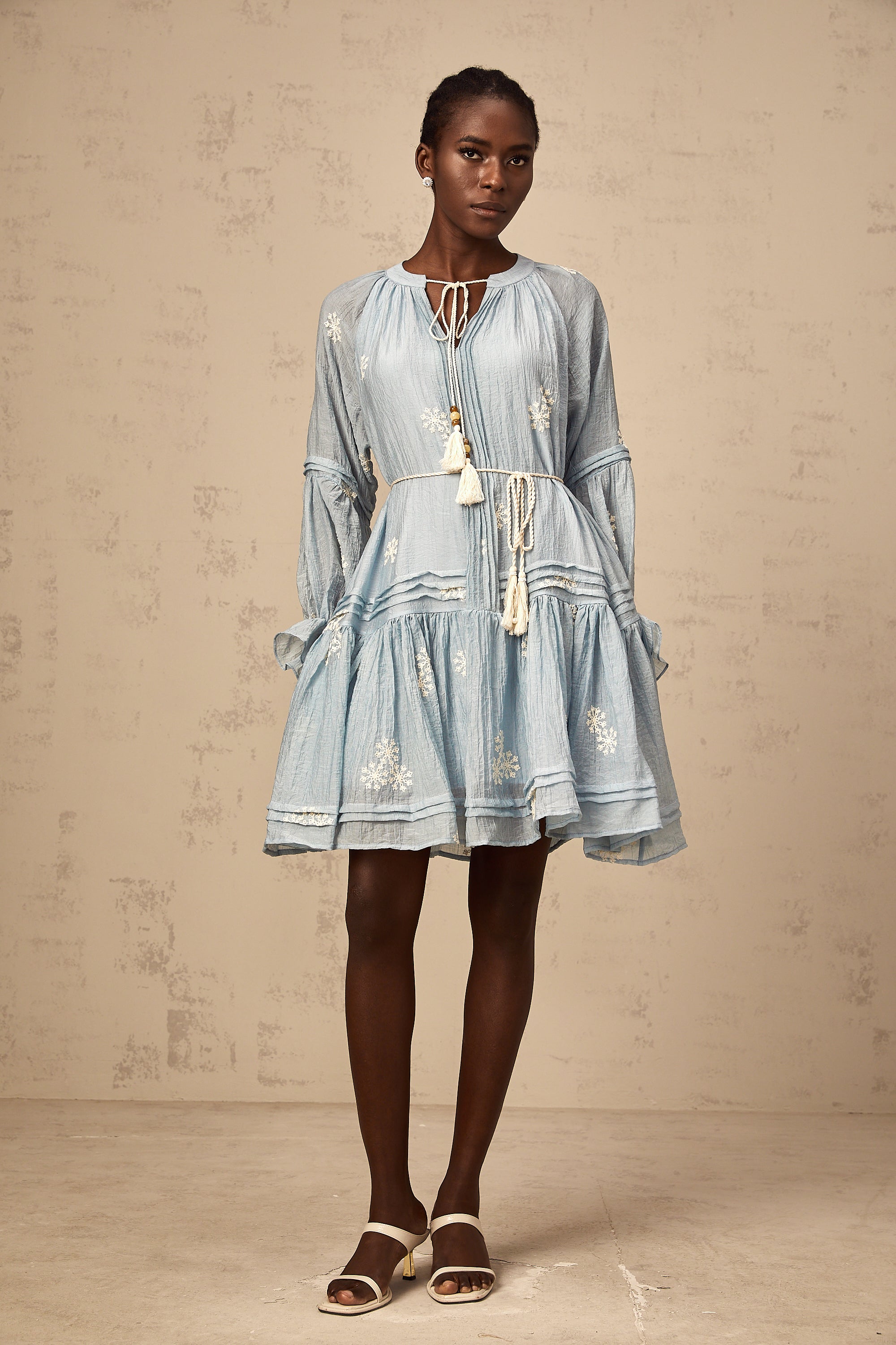 Félicie blue flower-embroidered mini dress