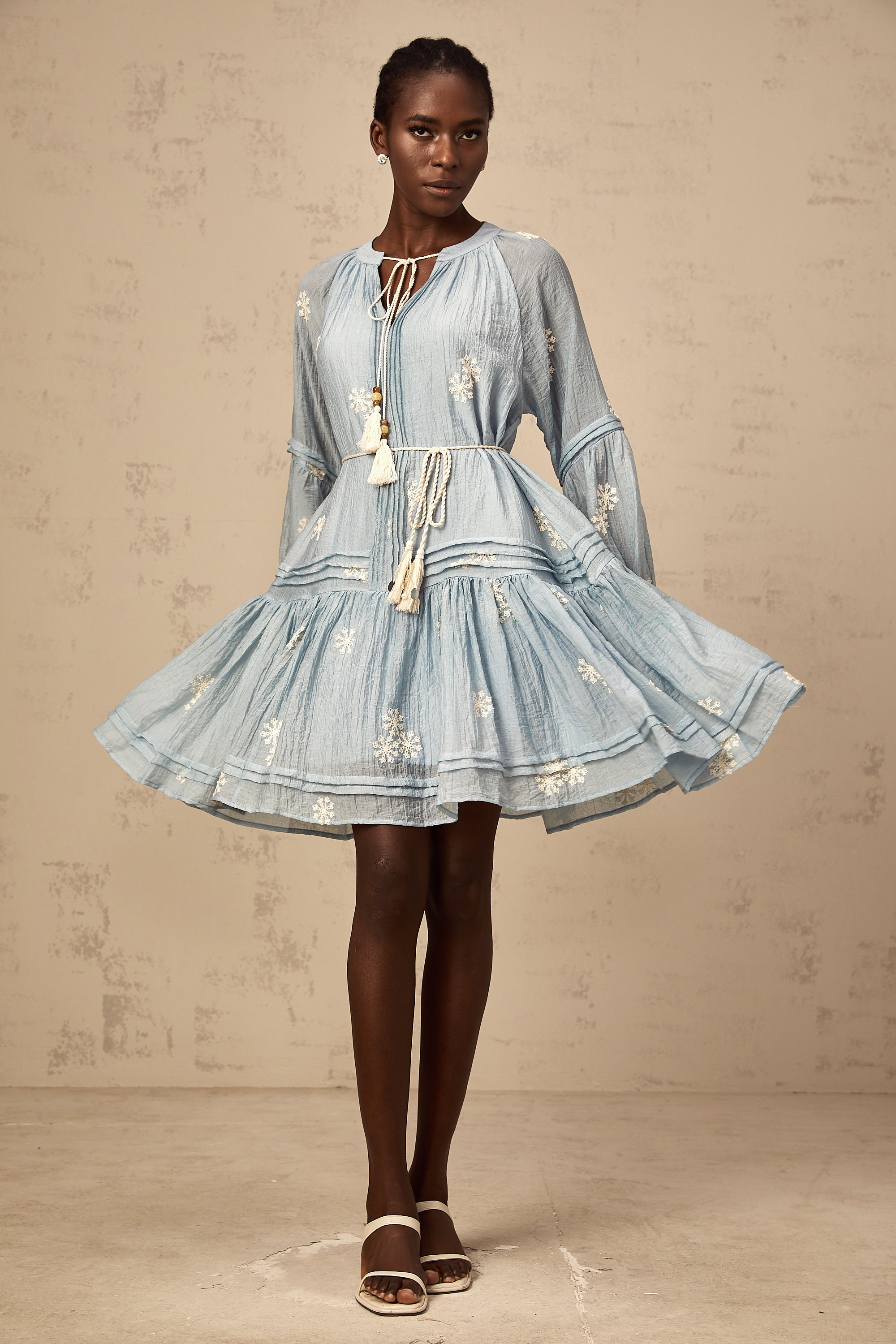 Félicie blue flower-embroidered mini dress