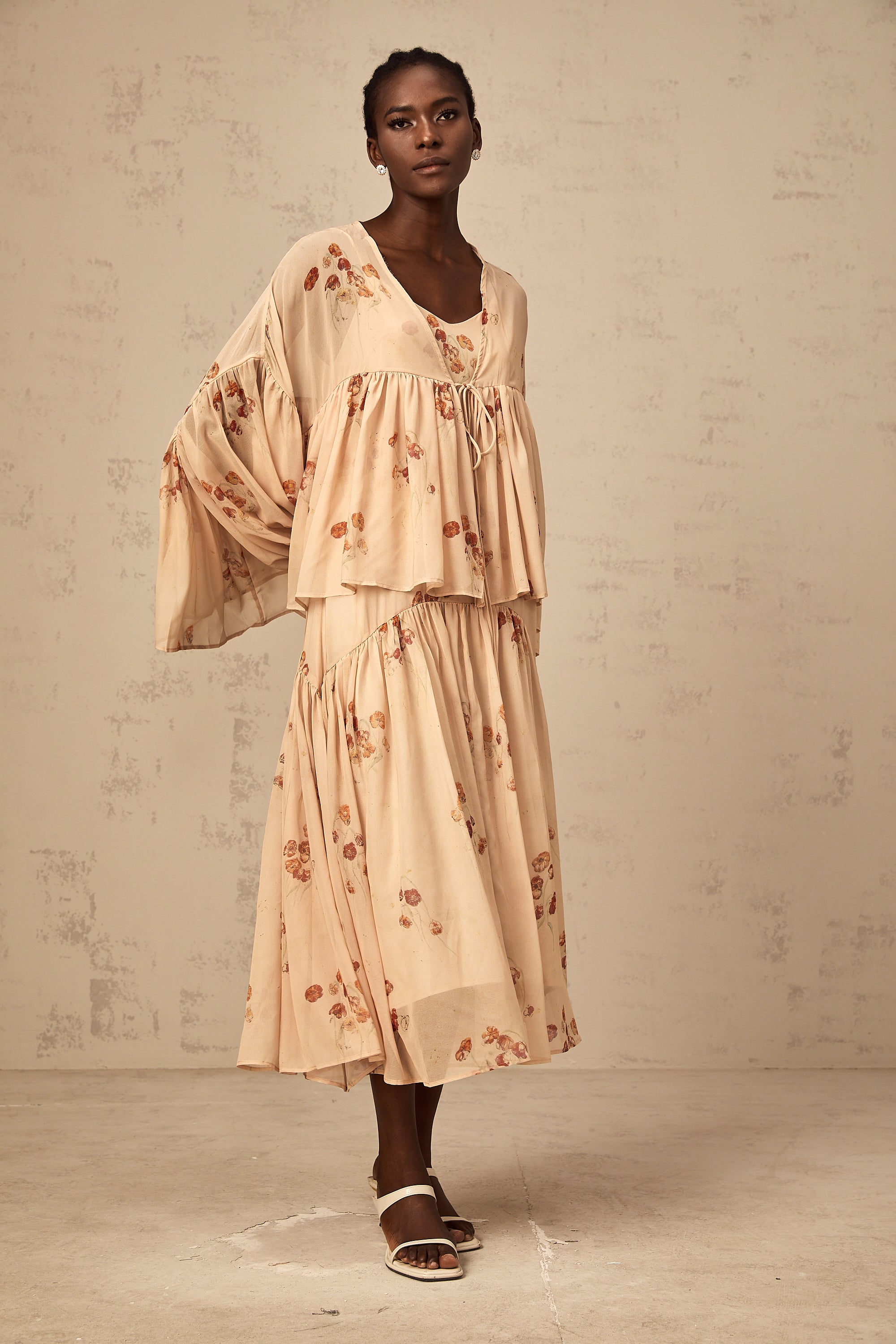 Maïa coral-pink floral-print pleated blouse & dress matching set