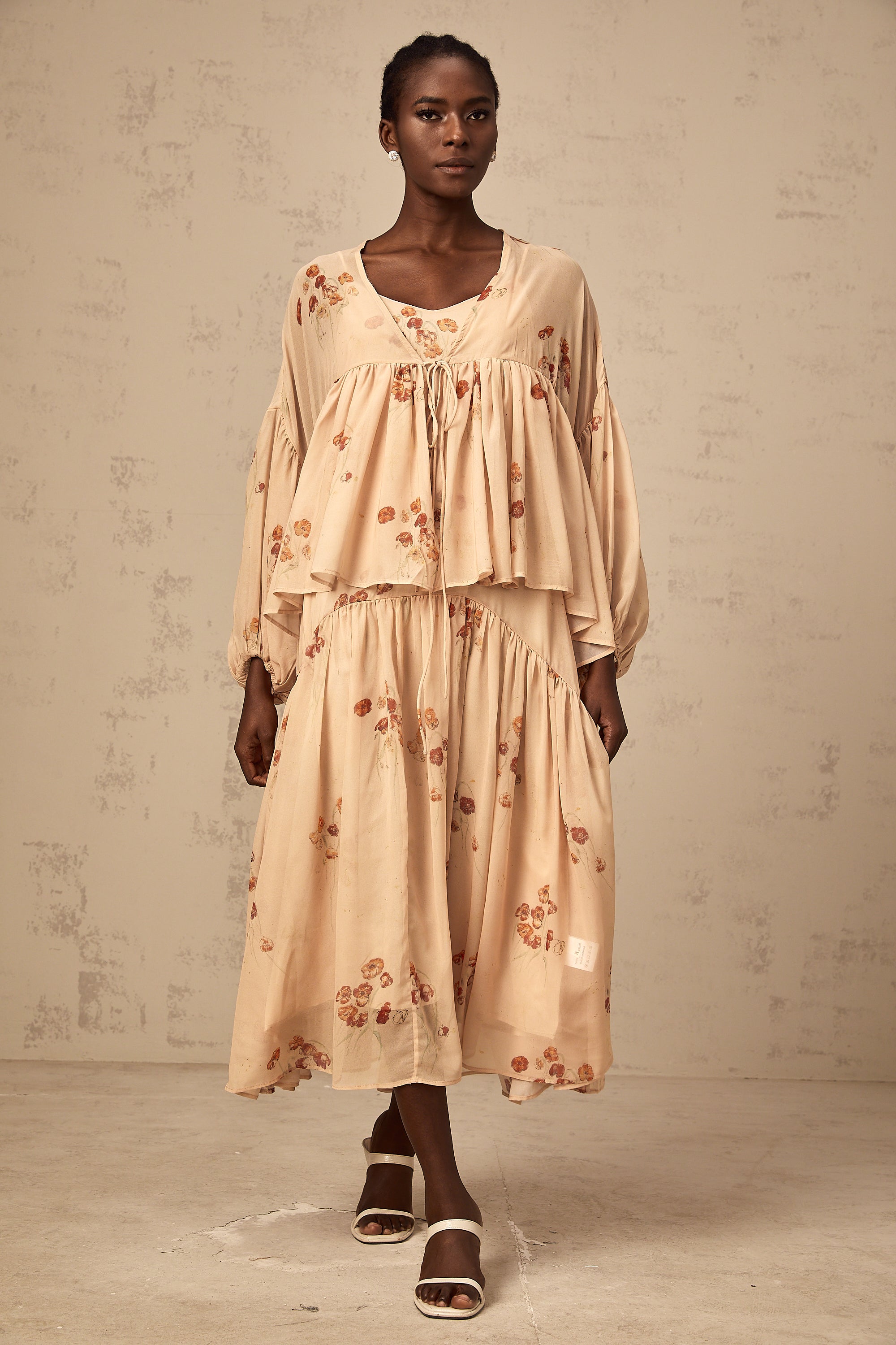 Maïa coral-pink floral-print pleated blouse & dress matching set