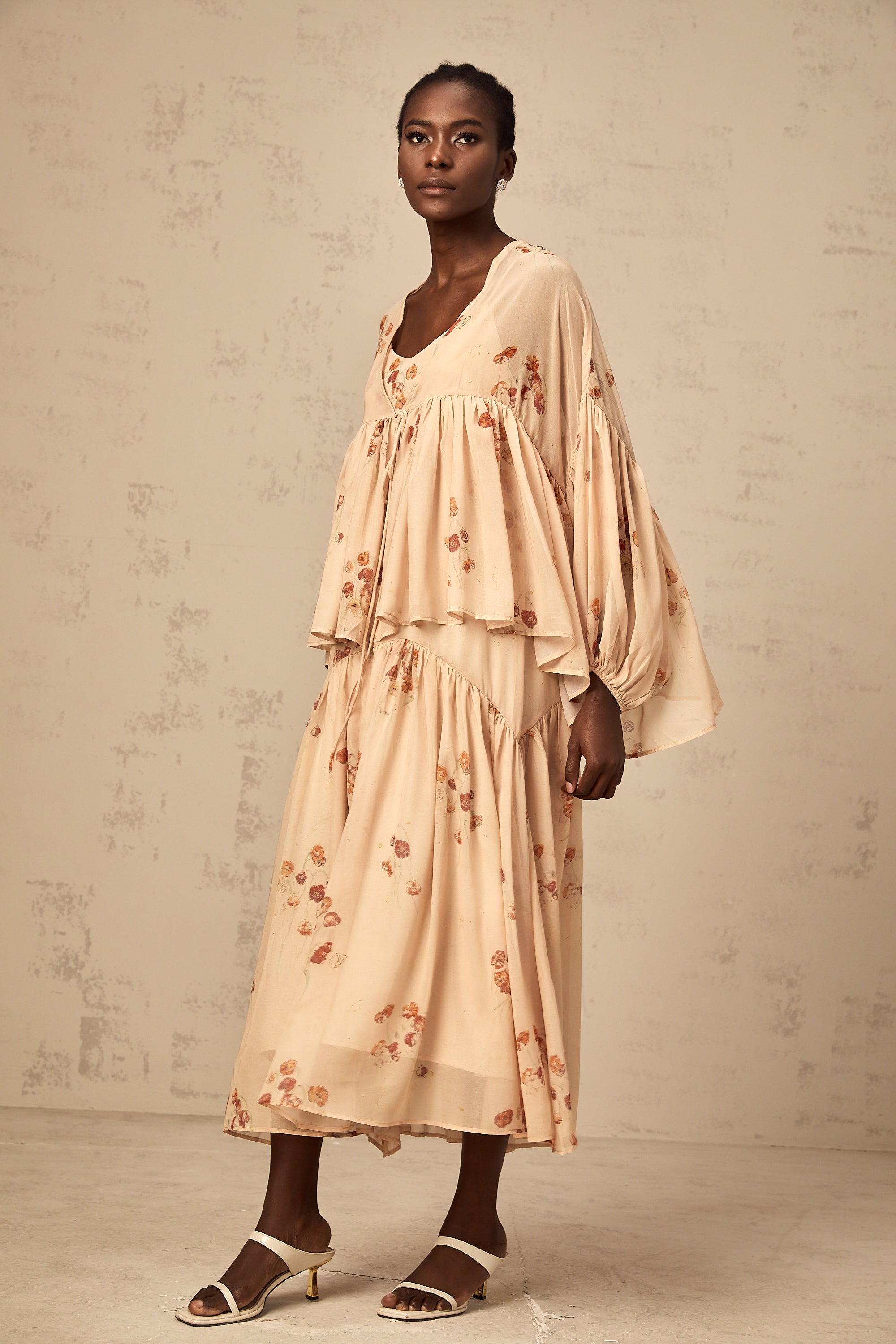 Maïa coral-pink floral-print pleated blouse & dress matching set