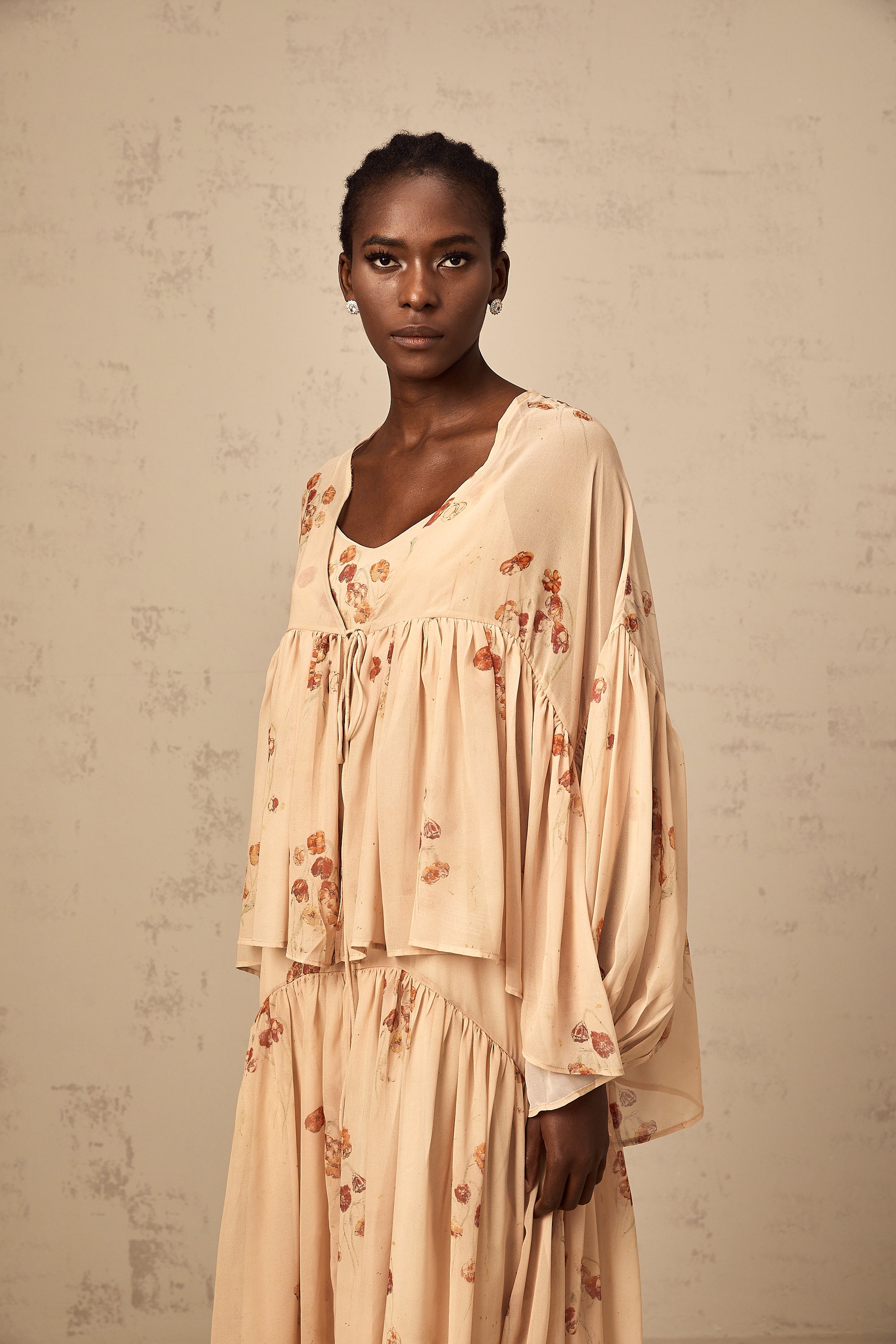 Maïa coral-pink floral-print pleated blouse & dress matching set