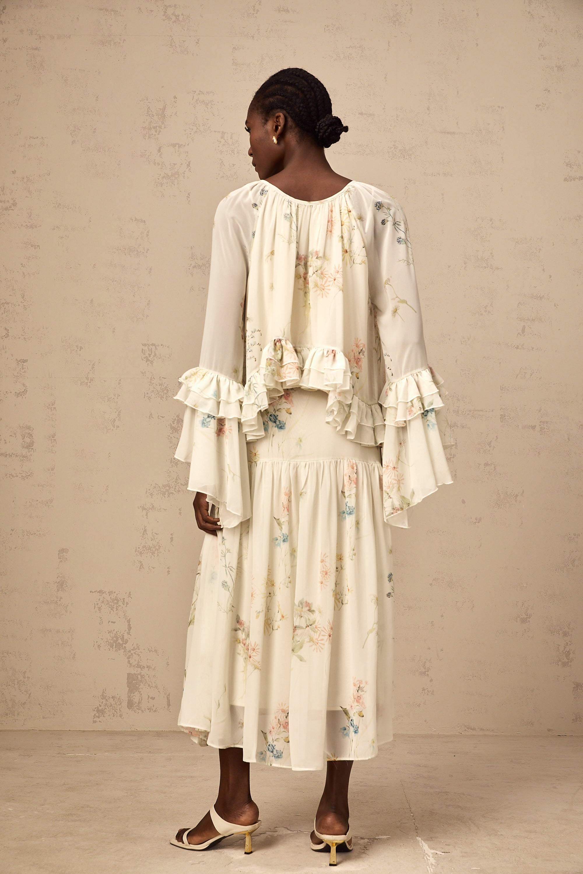 Mélissa floral-print ruffled blouse & dress matching set