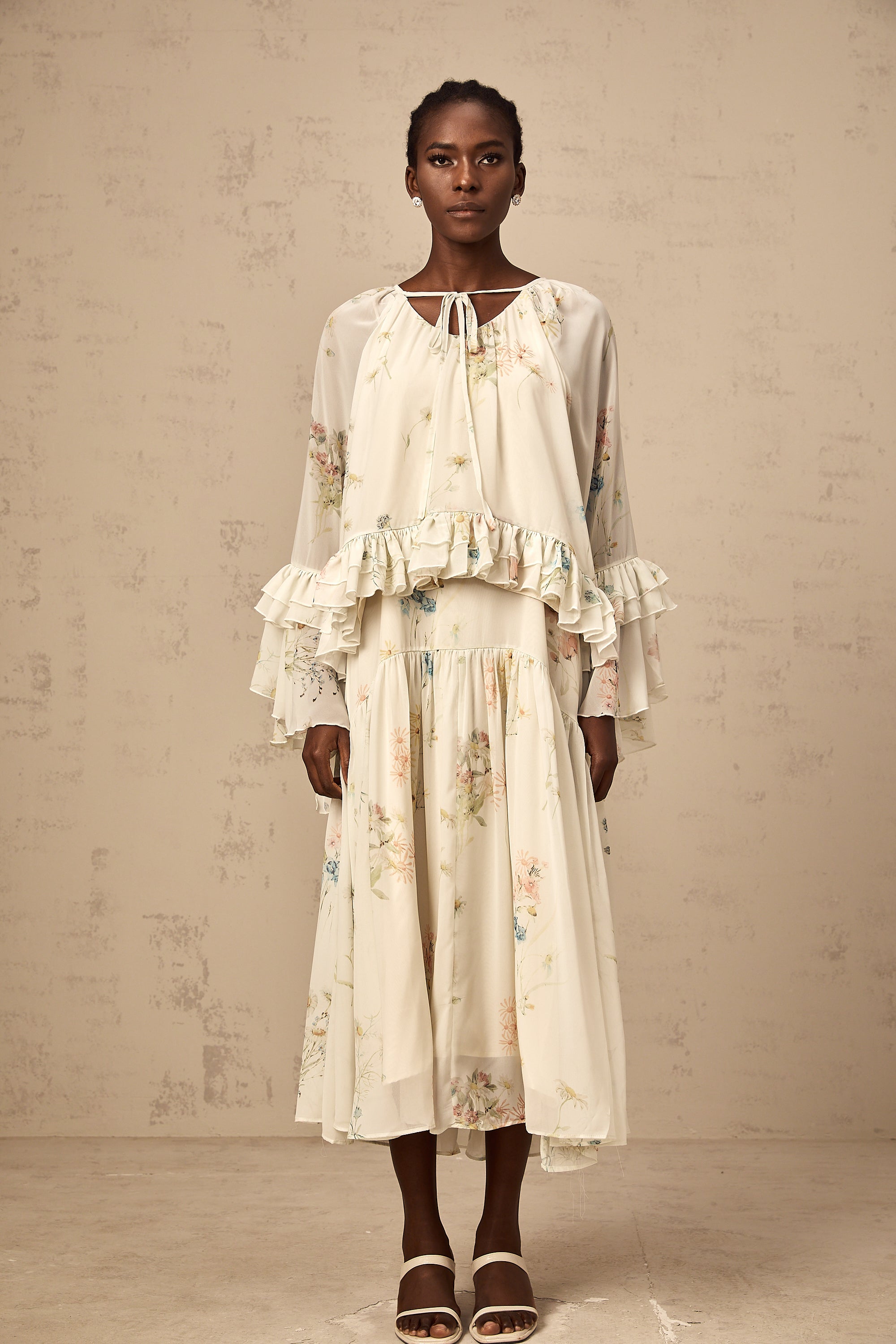 Mélissa floral-print ruffled blouse & dress matching set