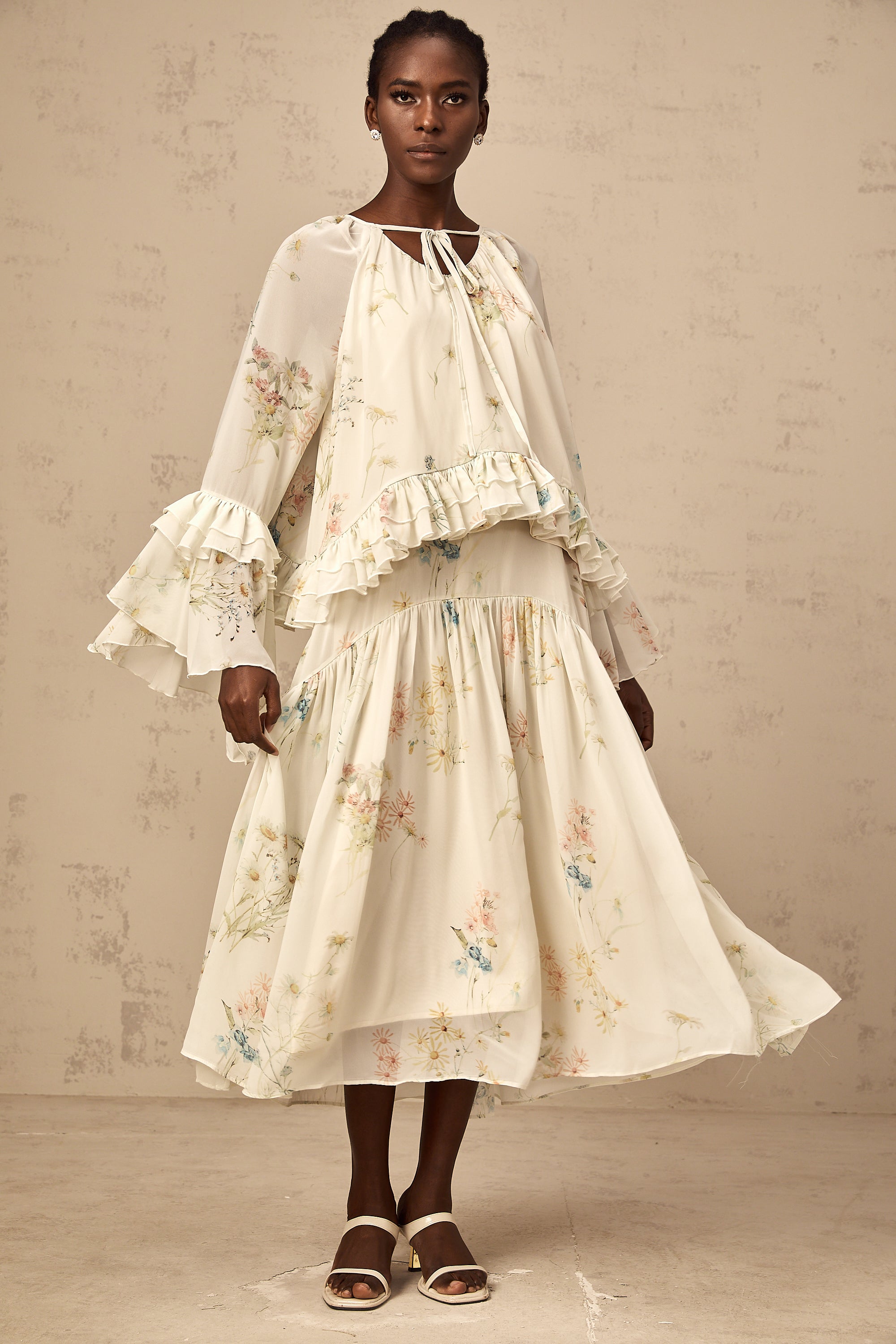 Mélissa floral-print ruffled blouse & dress matching set