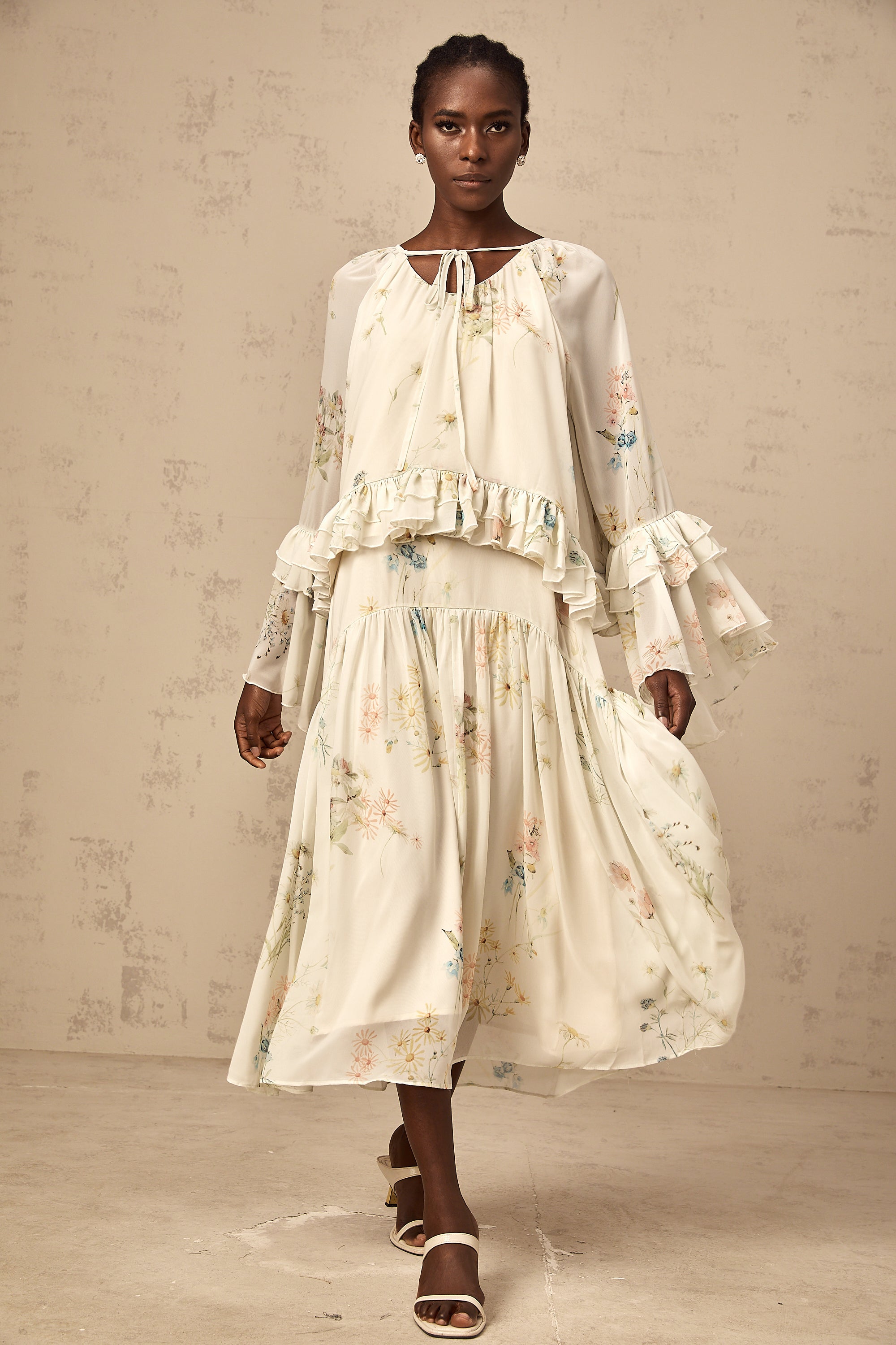 Mélissa floral-print ruffled blouse & dress matching set
