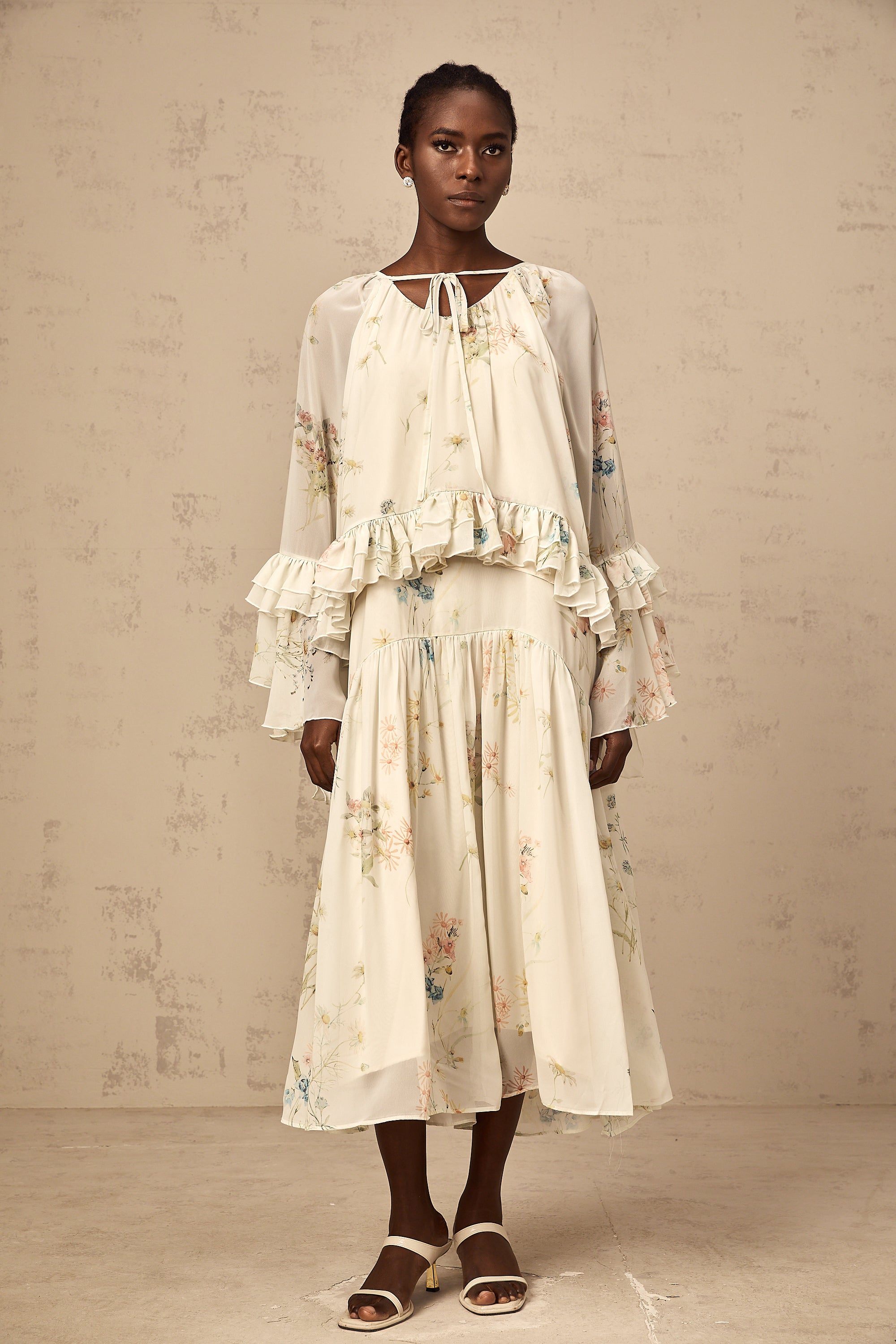 Mélissa floral-print ruffled blouse & dress matching set