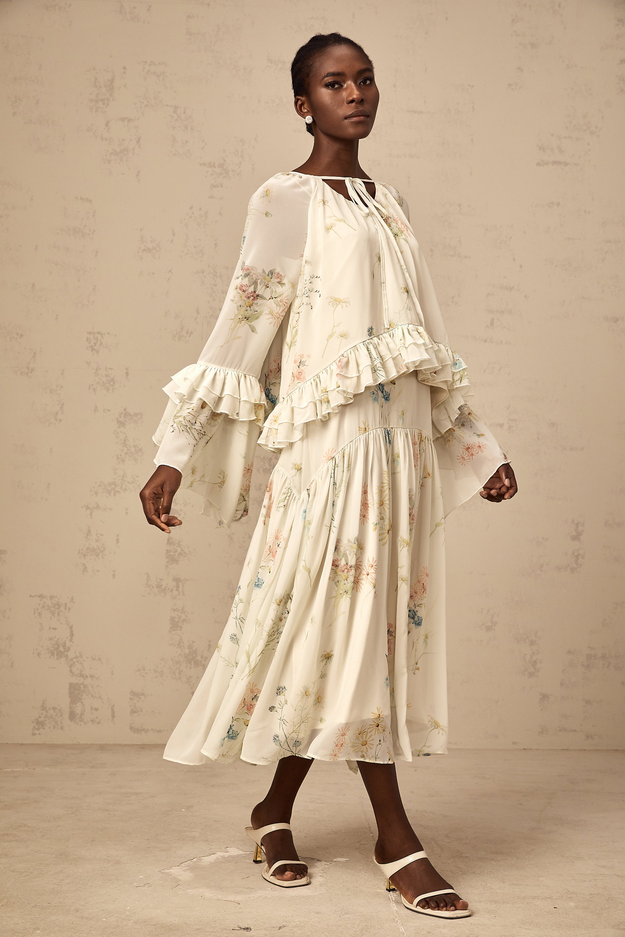 Mélissa floral-print ruffled blouse & dress matching set