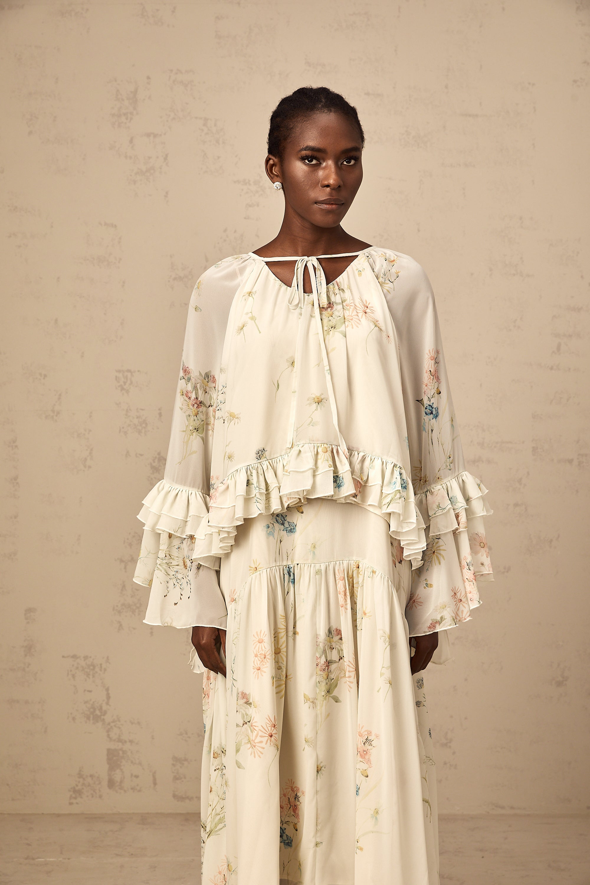 Mélissa floral-print ruffled blouse & dress matching set