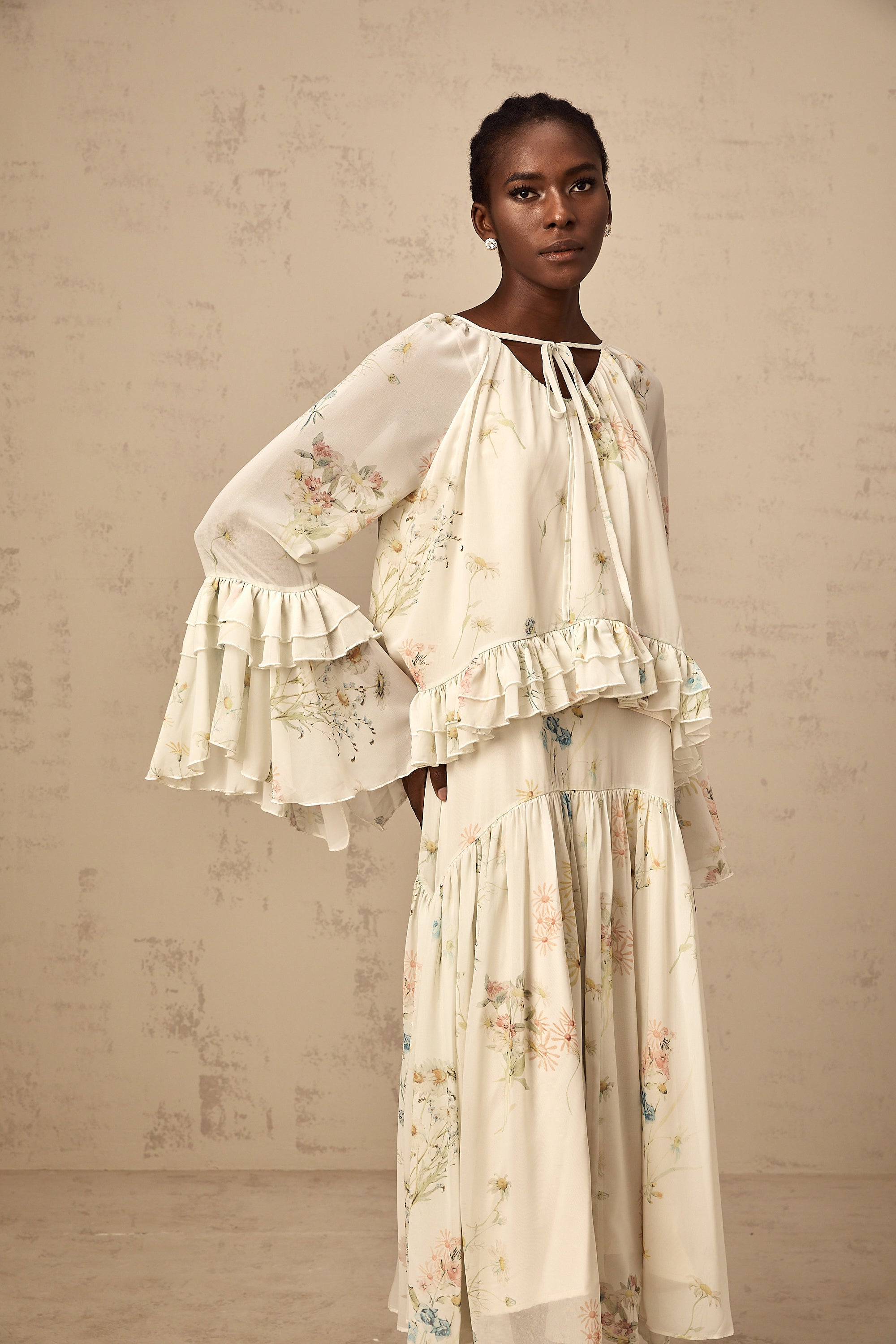 Mélissa floral-print ruffled blouse & dress matching set