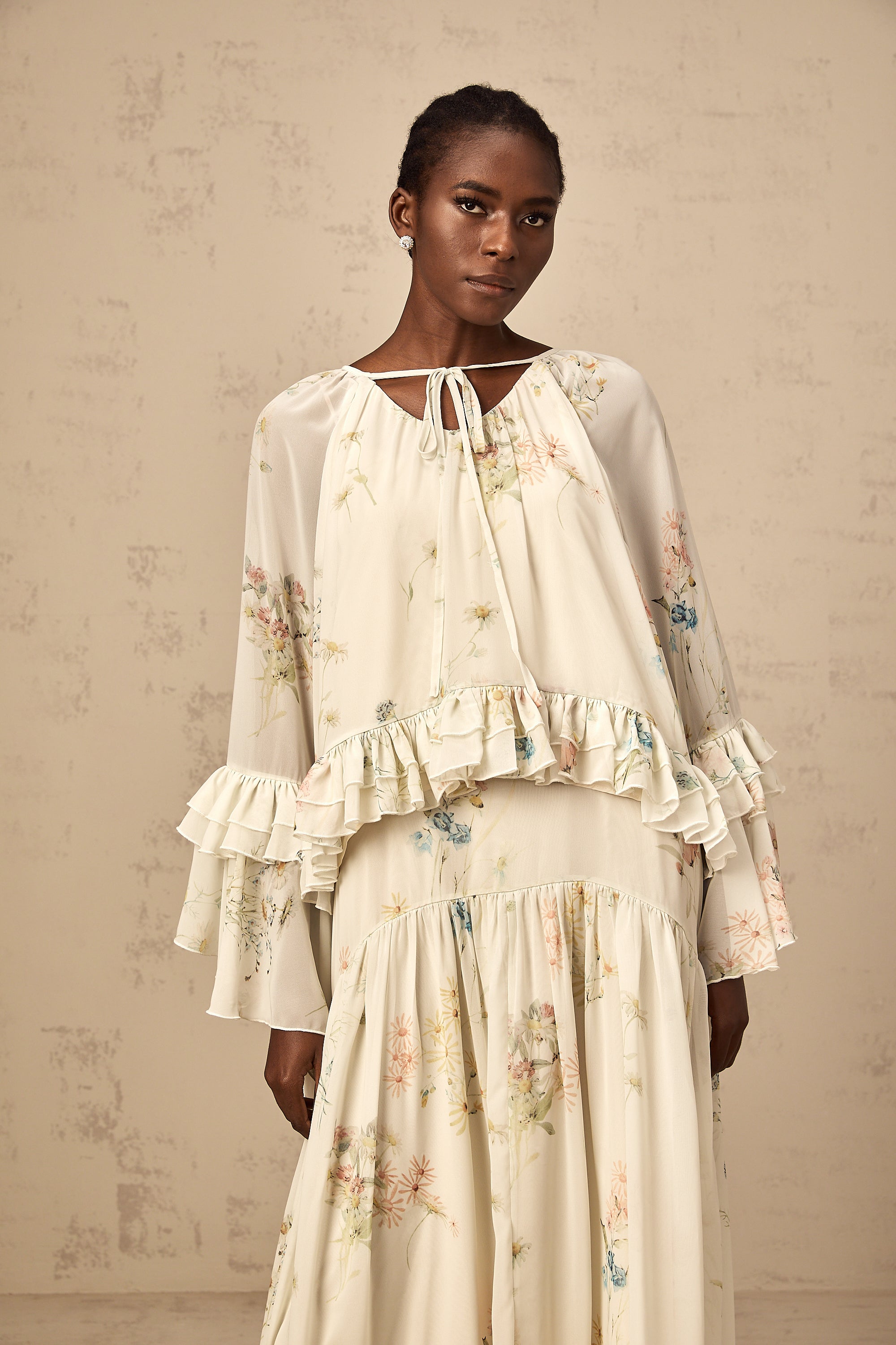 Mélissa floral-print ruffled blouse & dress matching set