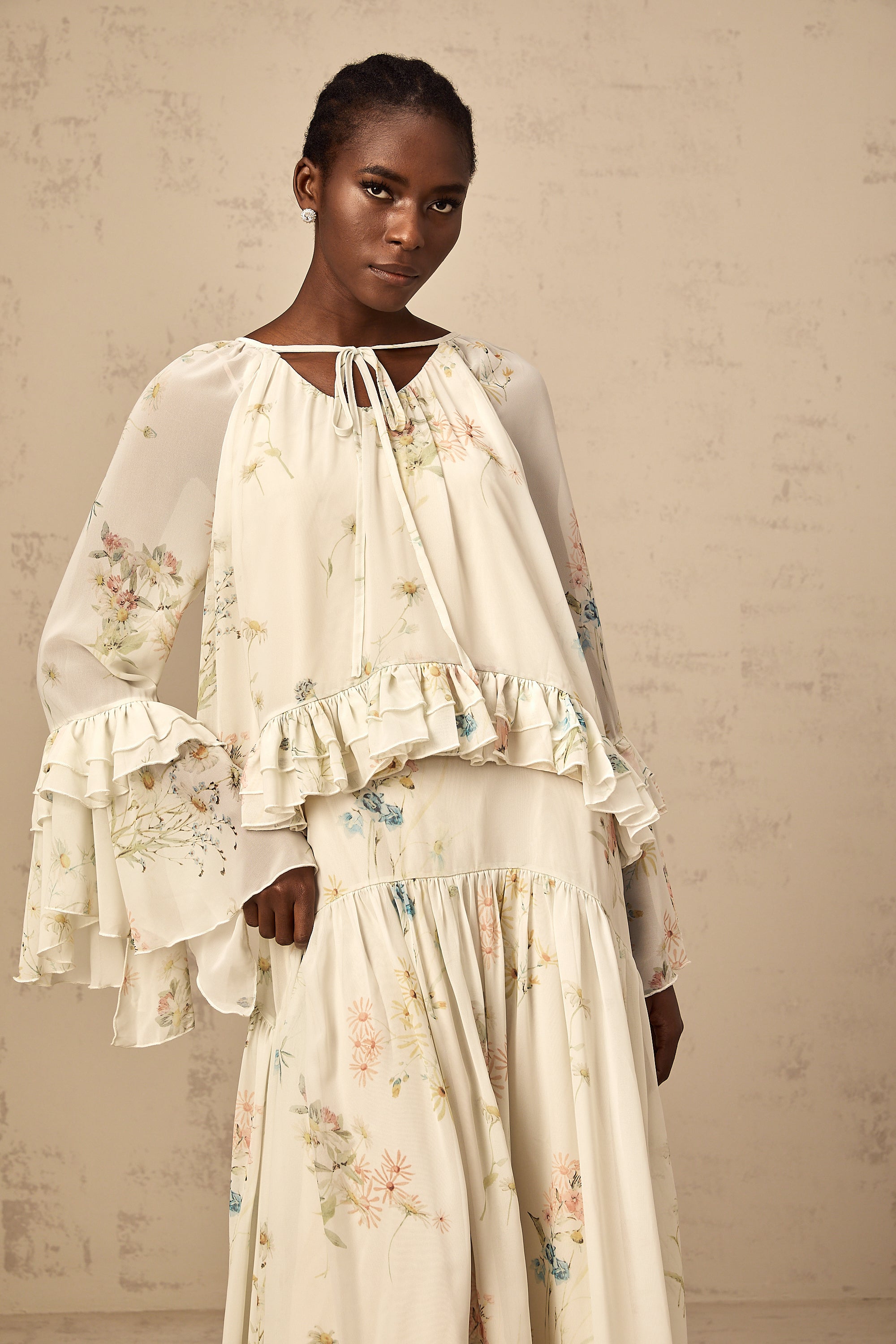 Mélissa floral-print ruffled blouse & dress matching set