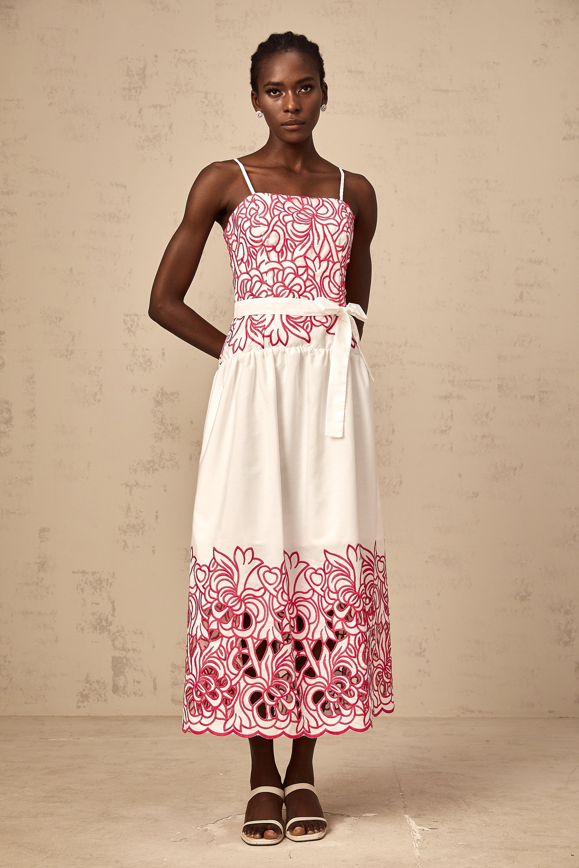 Béatrice pink cut-out embroidered midi dress (Final Sale-US Only)
