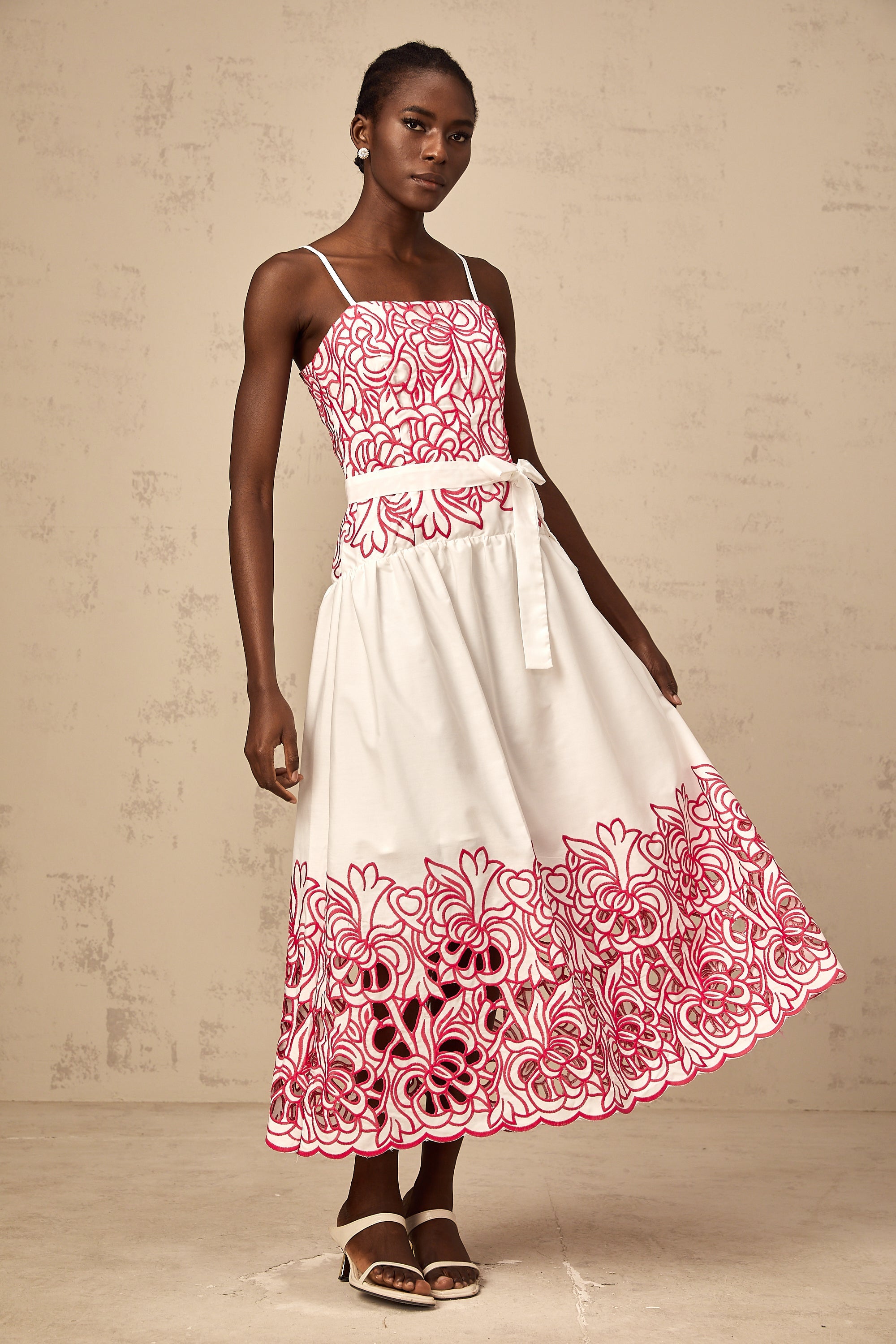Béatrice pink cut-out embroidered midi dress