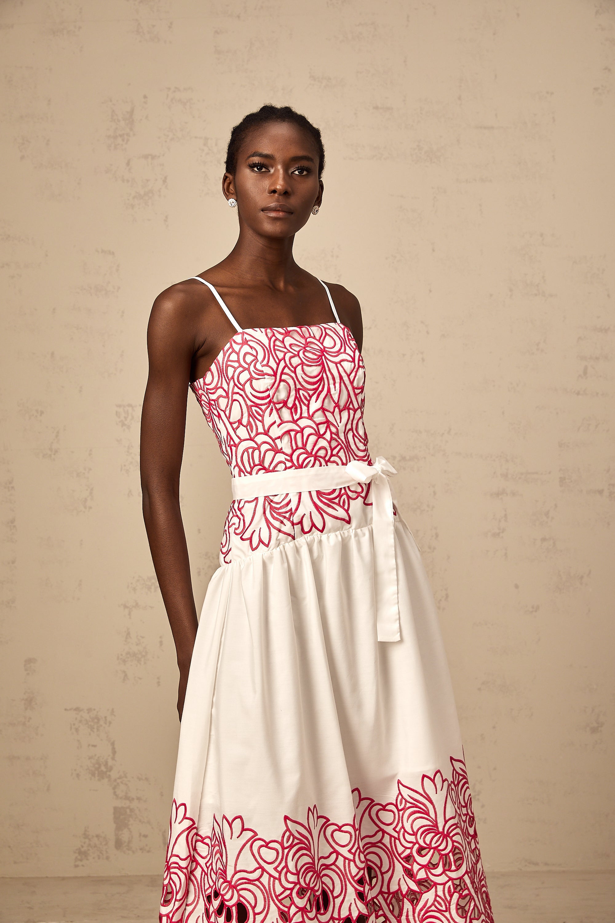 Béatrice pink cut-out embroidered midi dress