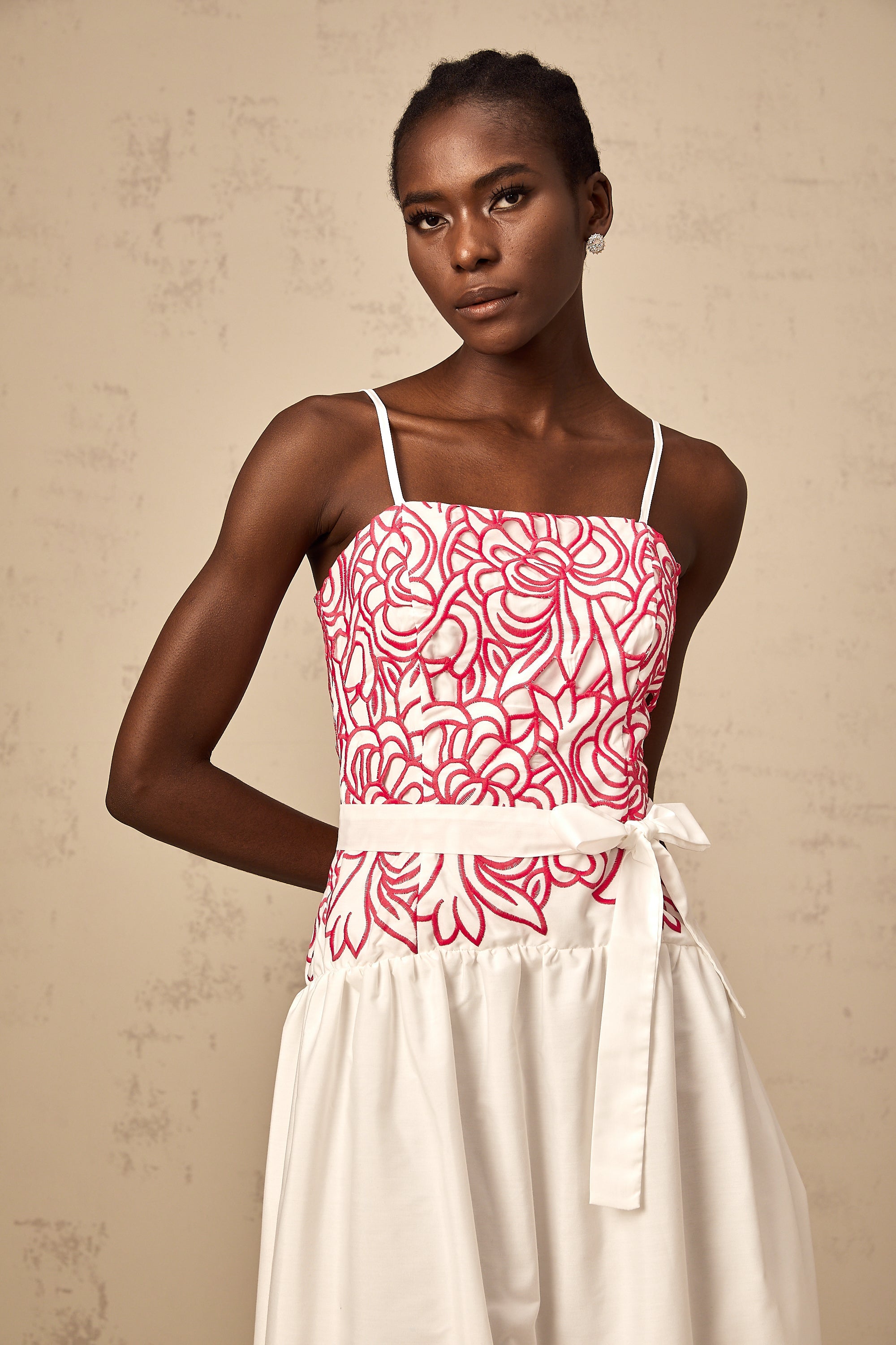 Béatrice pink cut-out embroidered midi dress