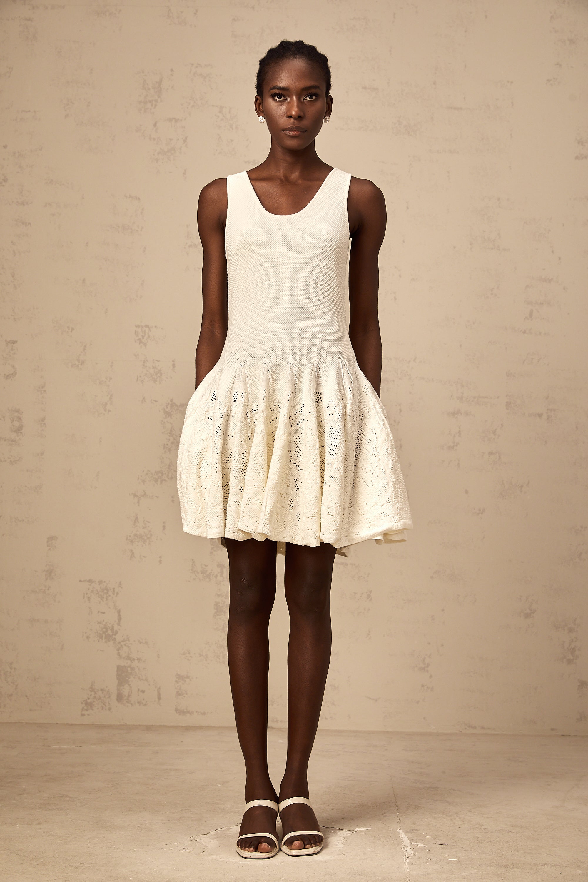Éléonore white jacquard knit mini dress
